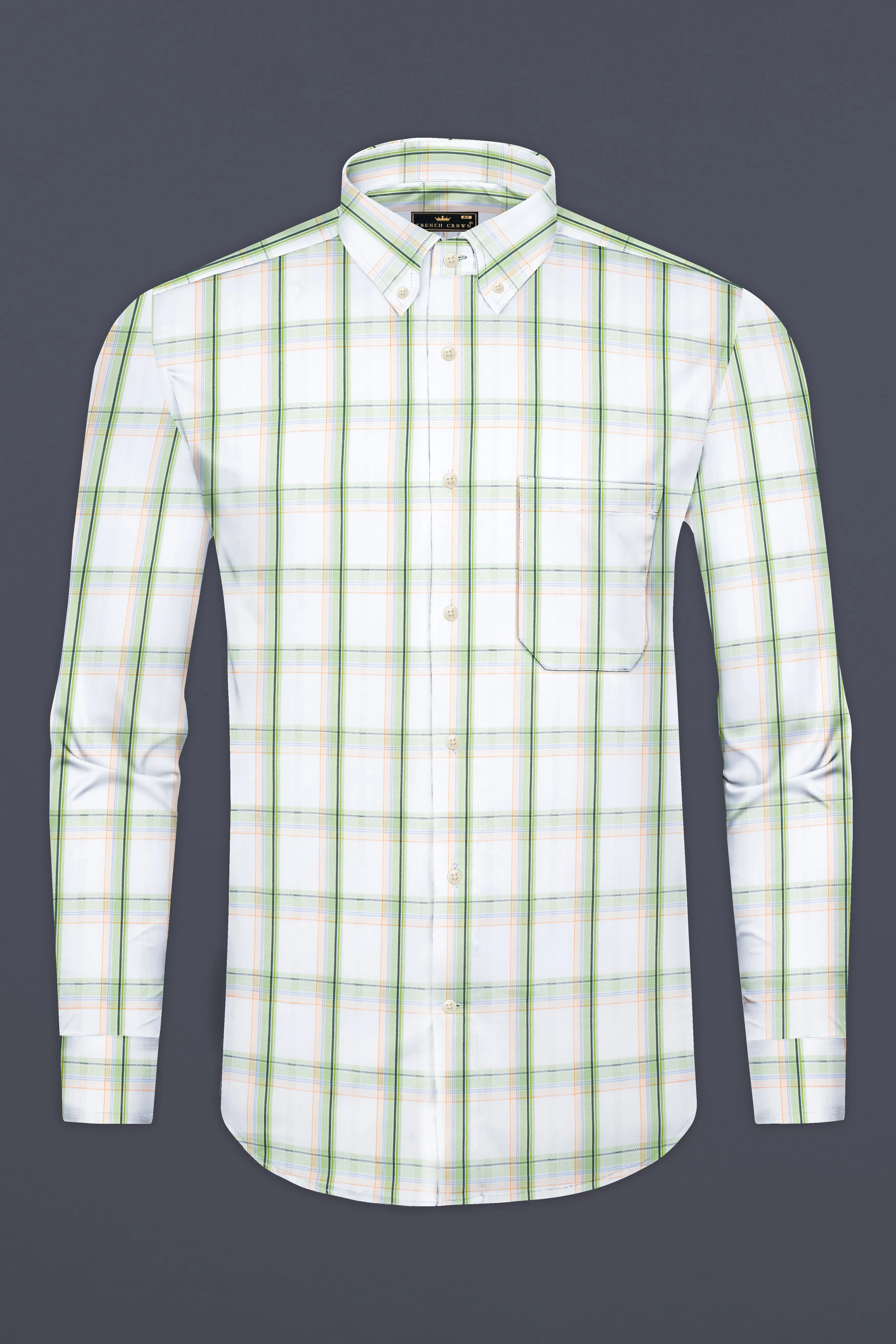Bright White and Patina Green Plaid Dobby Textured Premium Giza Cotton Shirt sold by French Crown product image thumbnail 4
