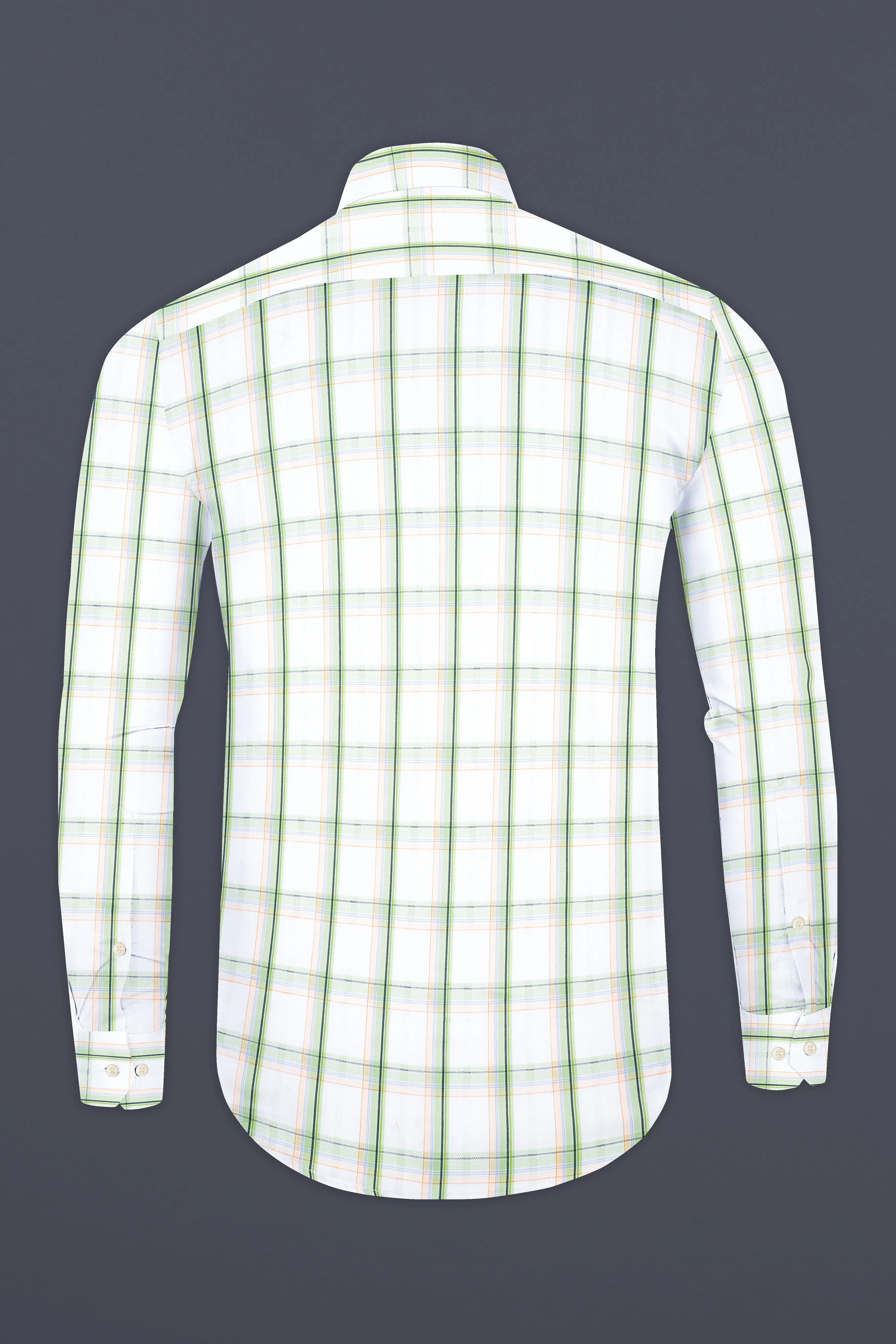 Bright White and Patina Green Plaid Dobby Textured Premium Giza Cotton Shirt sold by French Crown product image thumbnail 5