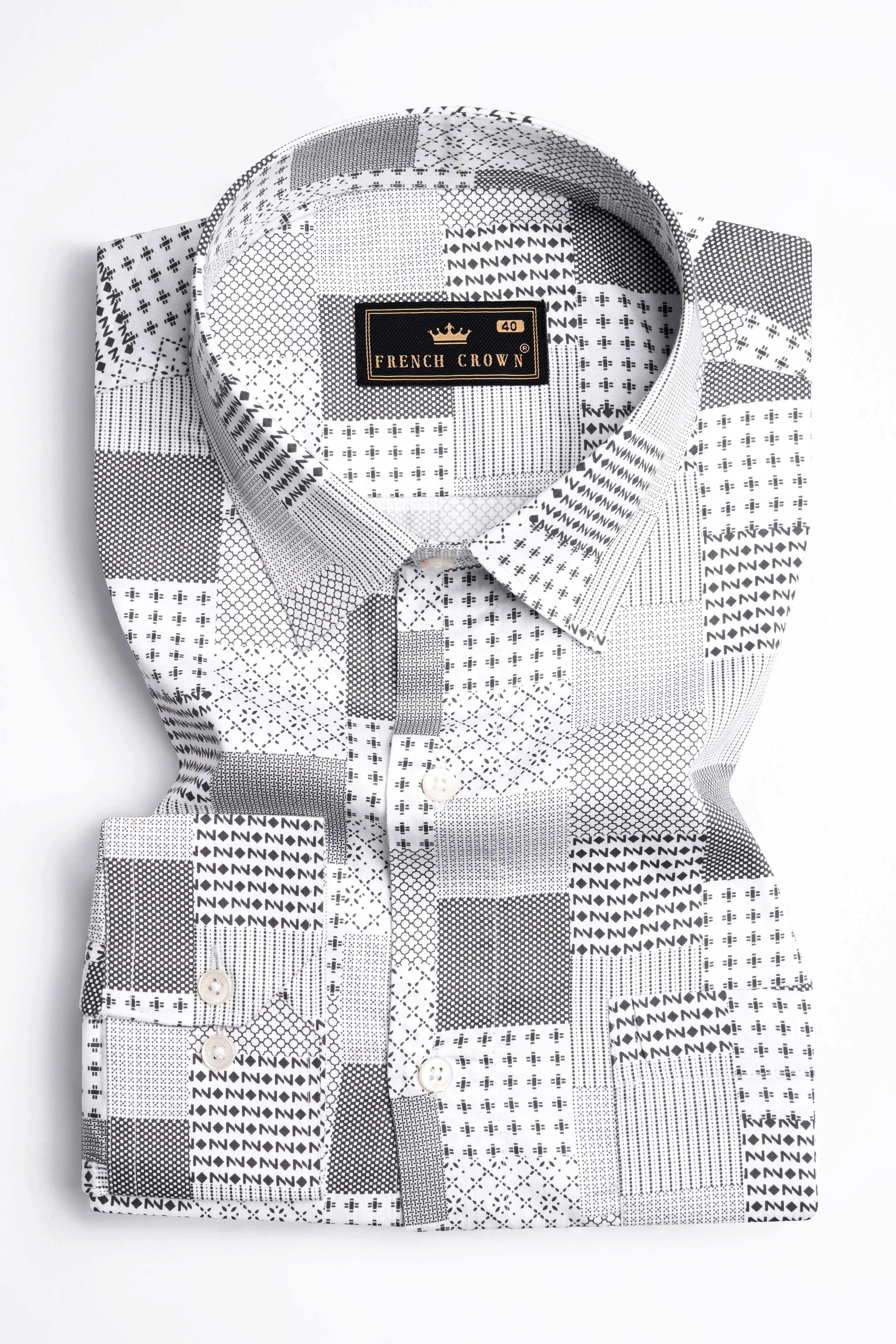 Bright White and Granite Gray Printed Super Soft Premium Cotton Shirt sold by French Crown product image thumbnail 3