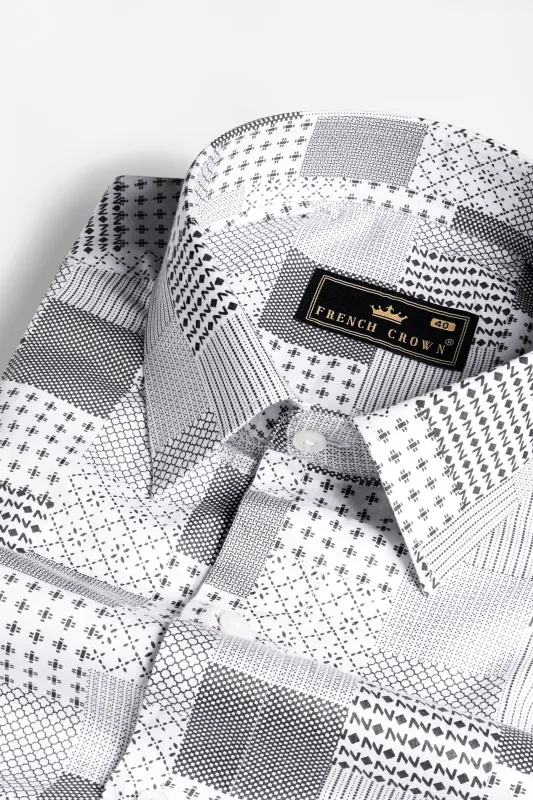 Bright White and Granite Gray Printed Super Soft Premium Cotton Shirt sold by French Crown