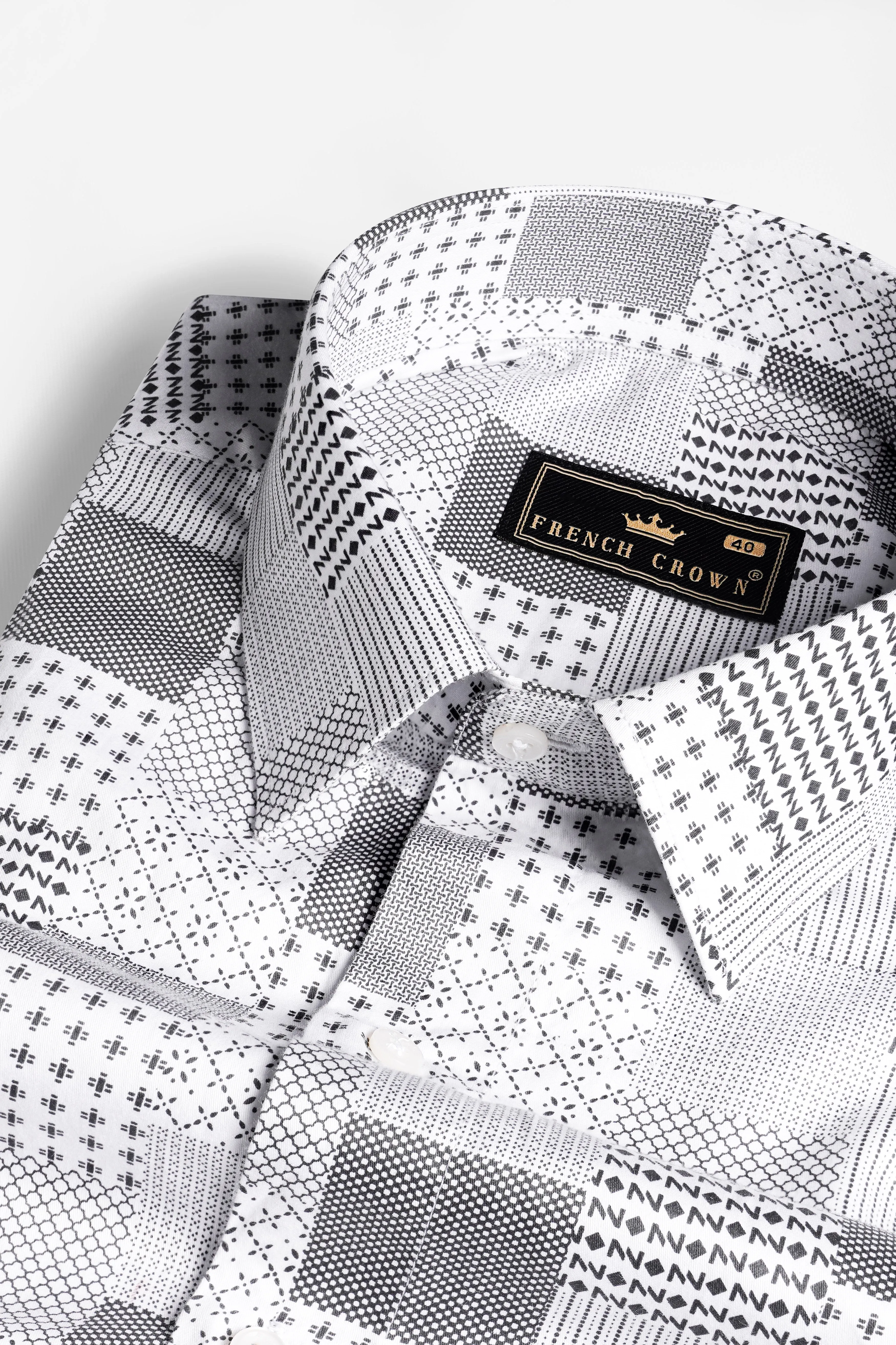 Bright White and Granite Gray Printed Super Soft Premium Cotton Shirt sold by French Crown