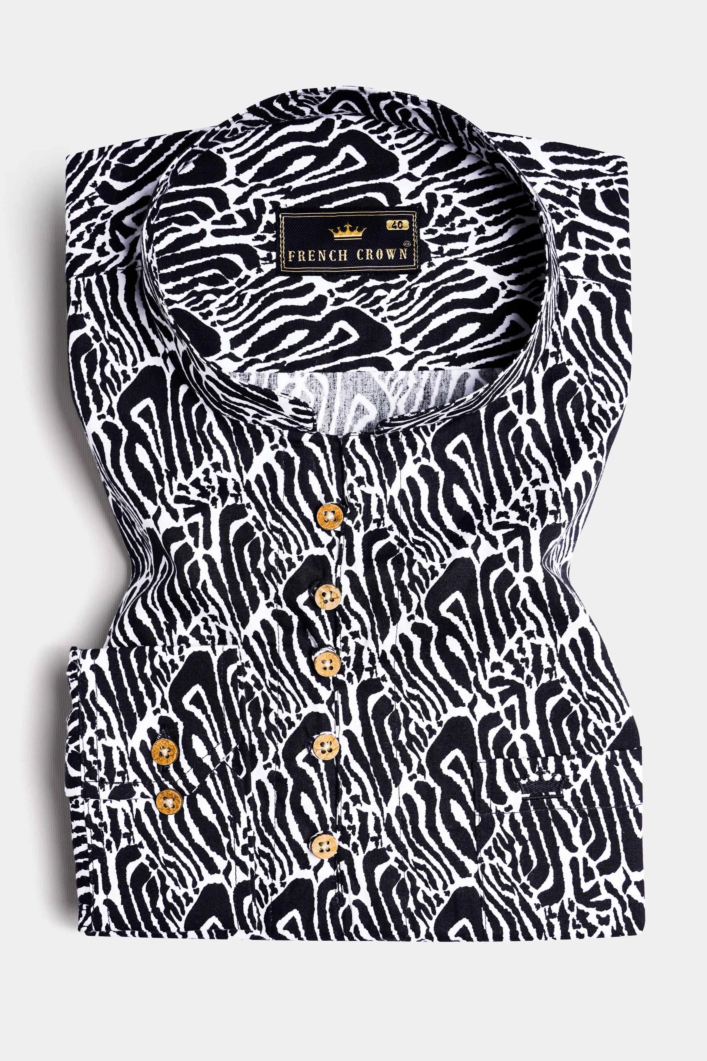 Bright White and Black Premium Cotton Kurta Shirt sold by French Crown product image thumbnail 2