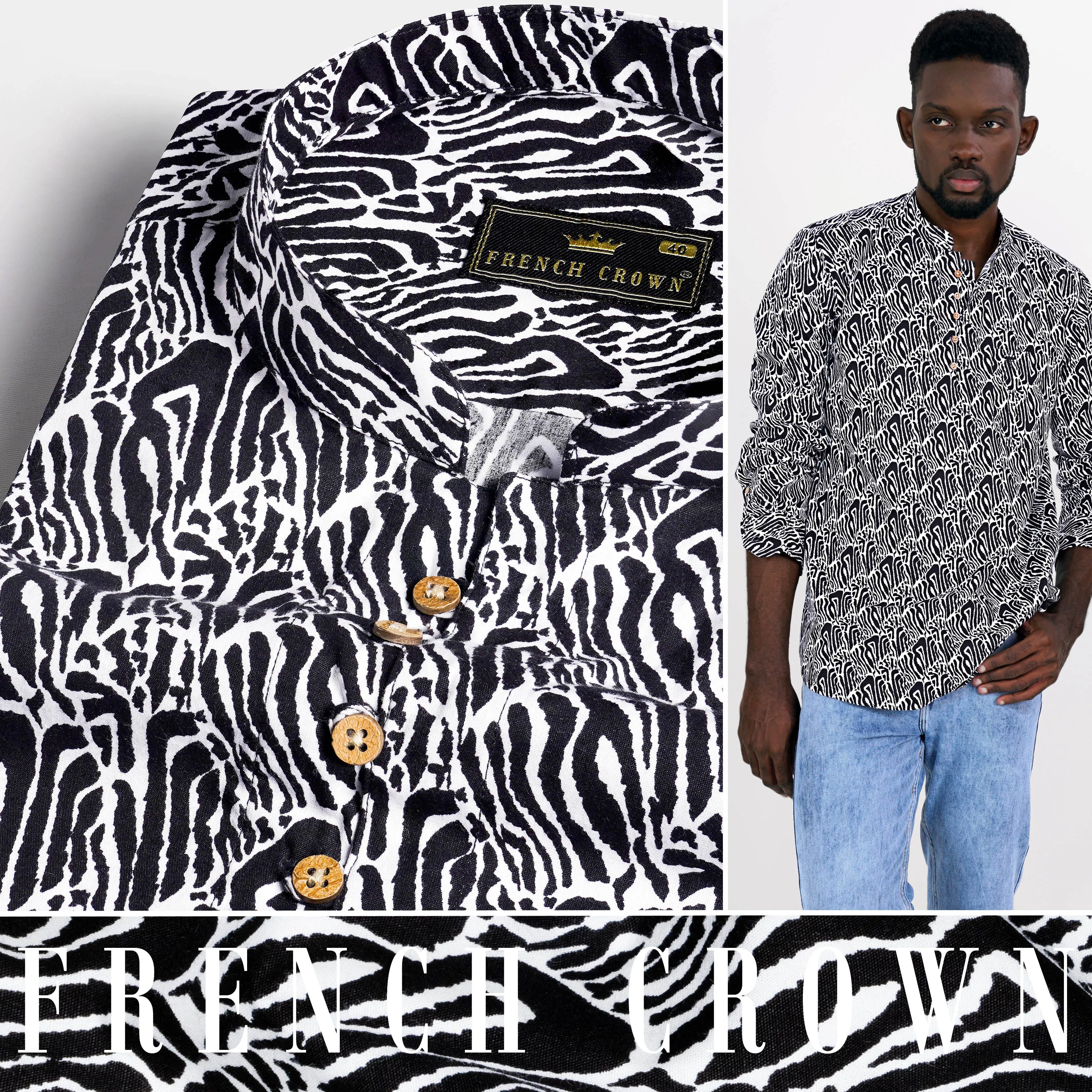 Bright White and Black Premium Cotton Kurta Shirt sold by French Crown product image thumbnail 5