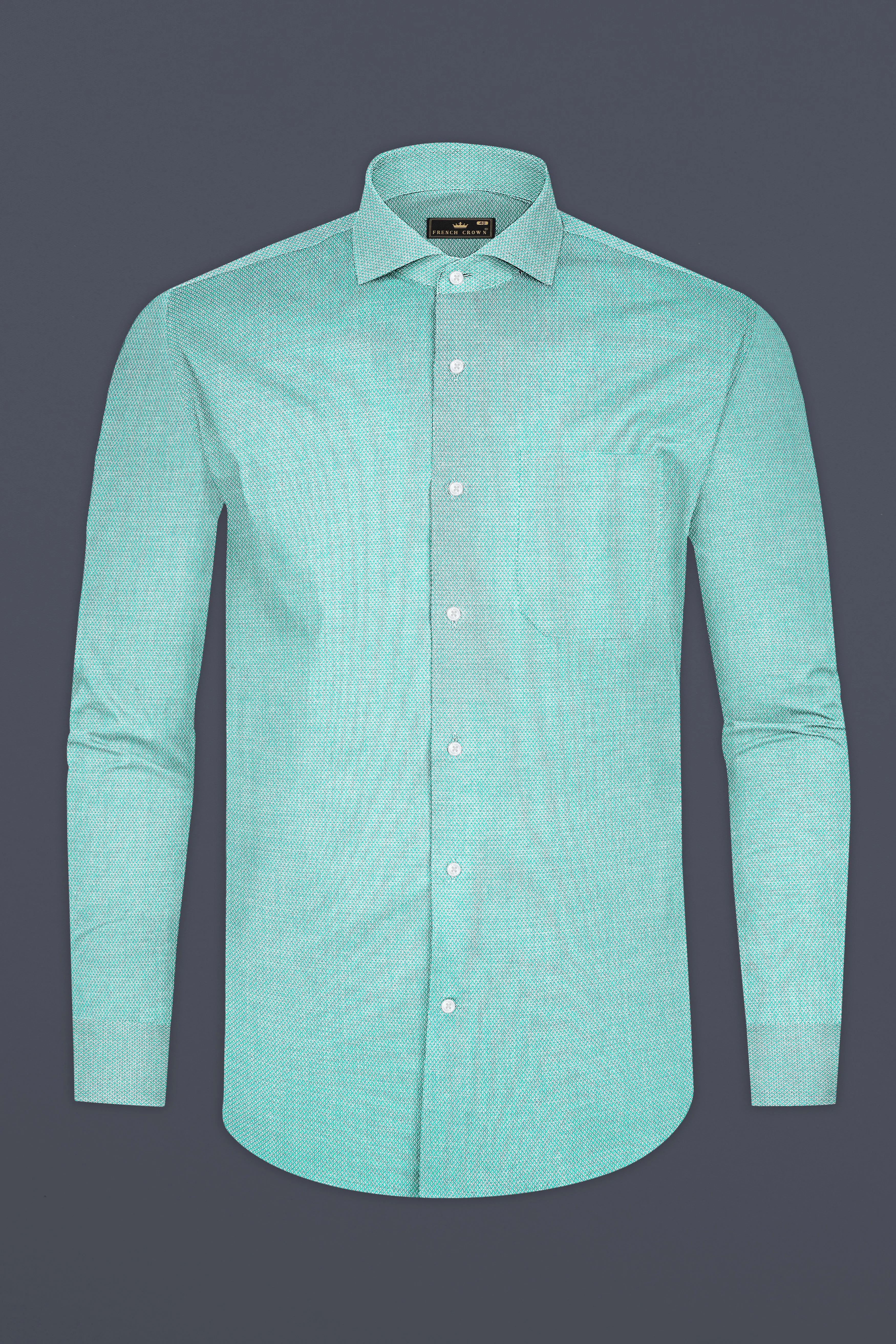 Aqua Blue Dobby Textured Premium Giza Cotton Shirt sold by French Crown product image thumbnail 4