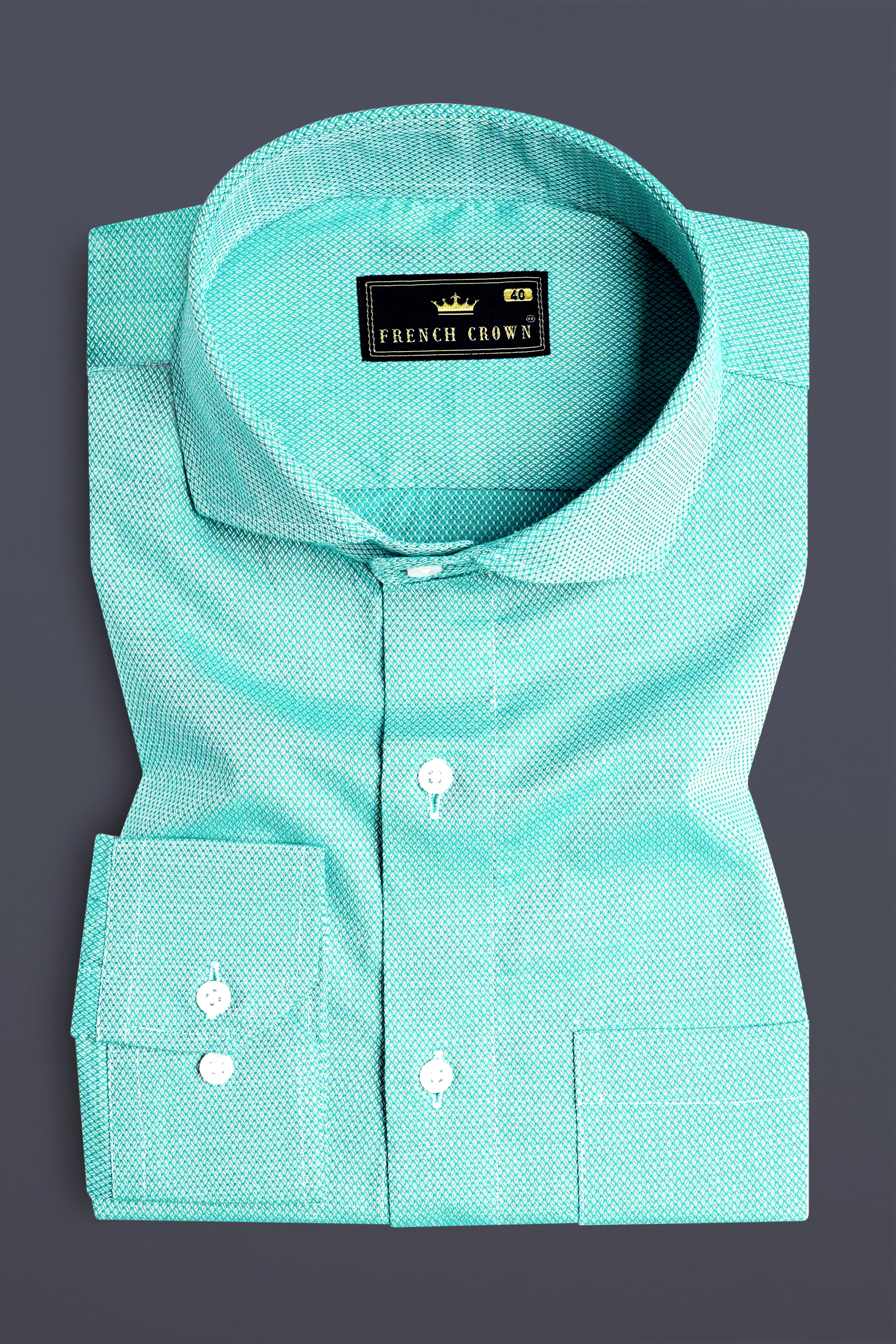 Aqua Blue Dobby Textured Premium Giza Cotton Shirt sold by French Crown product image thumbnail 3