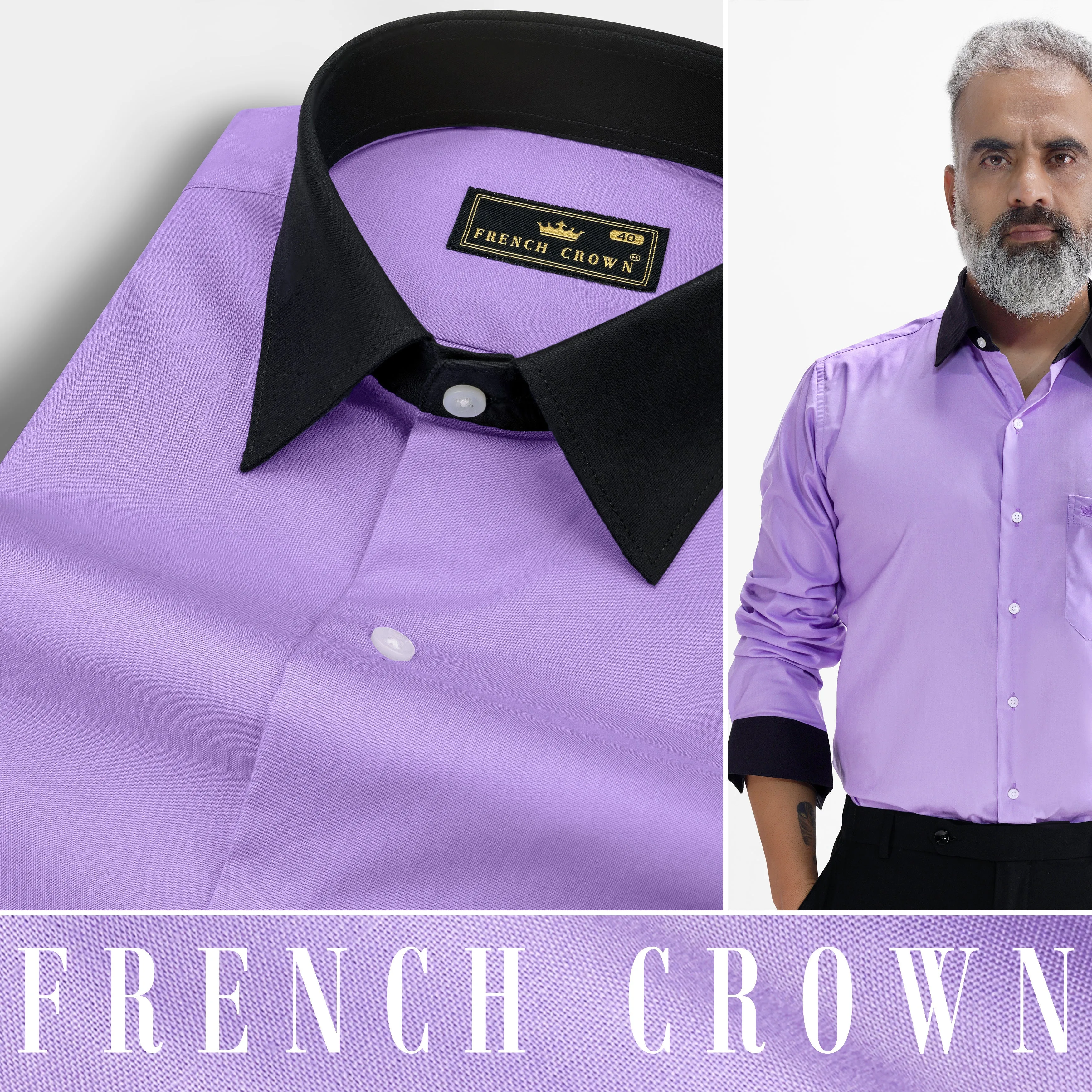Wisteria Purple with Black Cuffs and Collar Premium Cotton Shirt sold by French Crown product image thumbnail 5