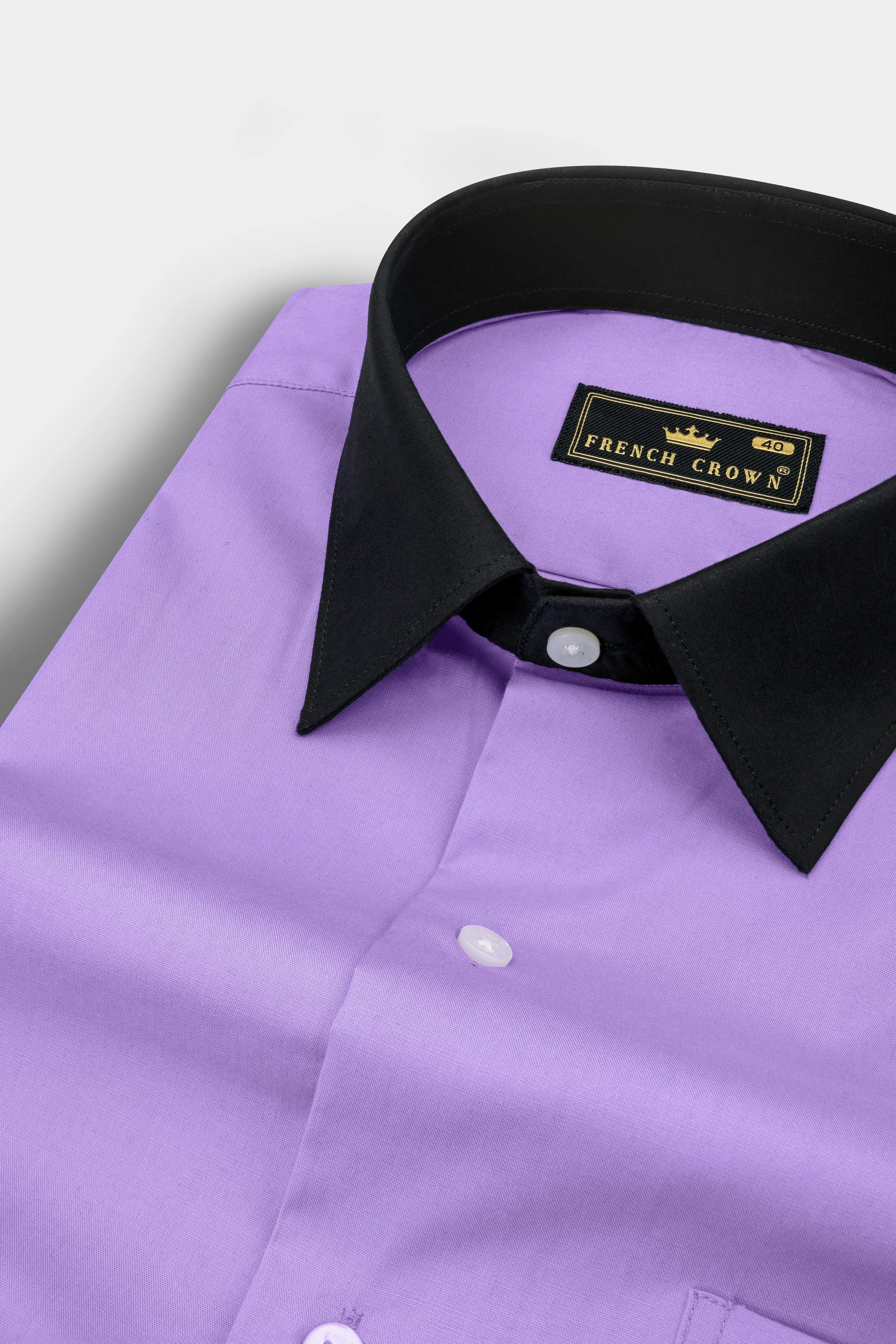 Wisteria Purple with Black Cuffs and Collar Premium Cotton Shirt sold by French Crown product image thumbnail 4