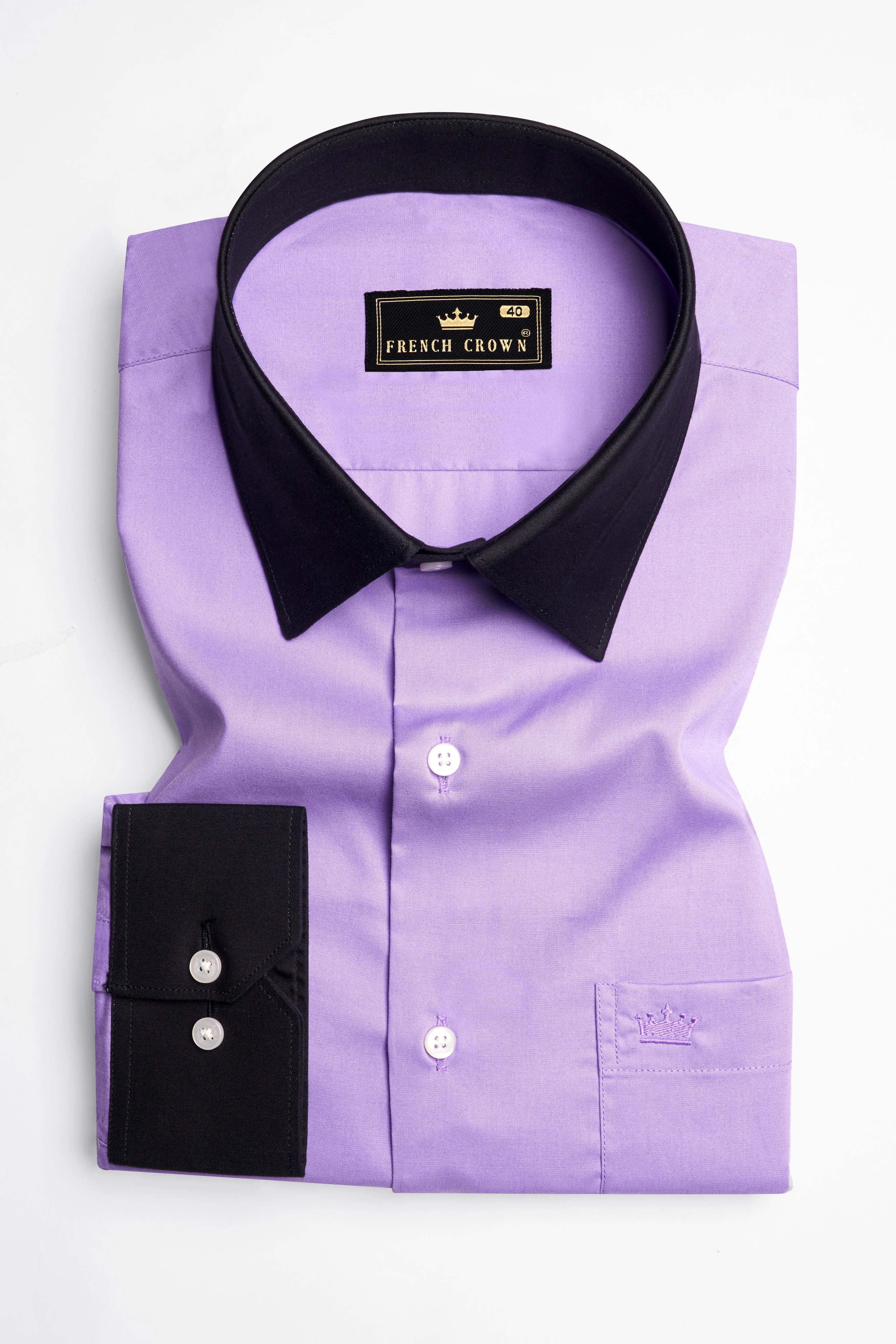 Wisteria Purple with Black Cuffs and Collar Premium Cotton Shirt sold by French Crown product image thumbnail 2