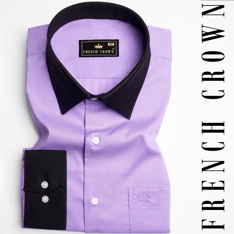 Wisteria Purple with Black Cuffs and Collar Premium Cotton Shirt sold by French Crown