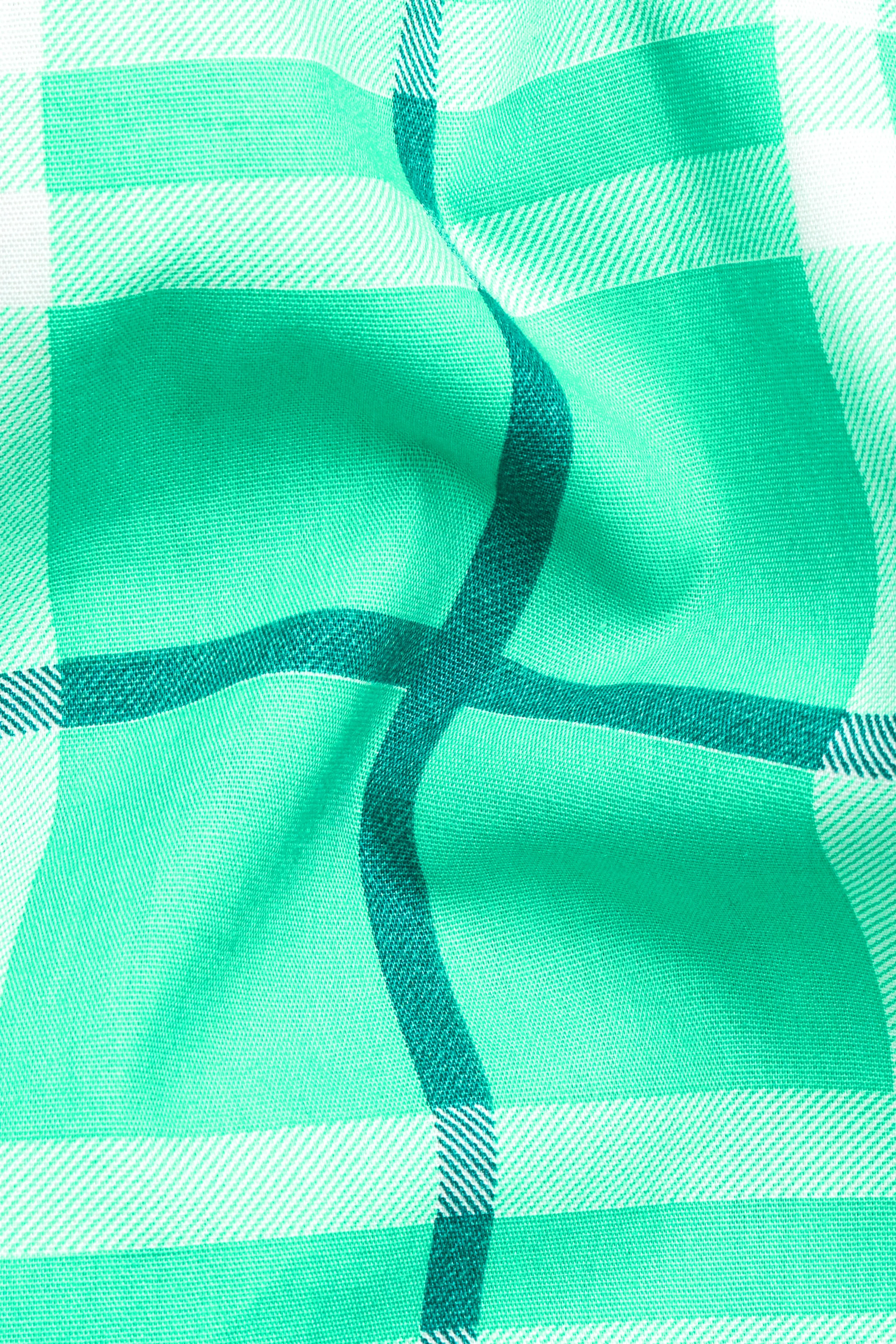 Turquoise Green with White Twill Plaid Premium Cotton Shirt sold by French Crown product image thumbnail 3