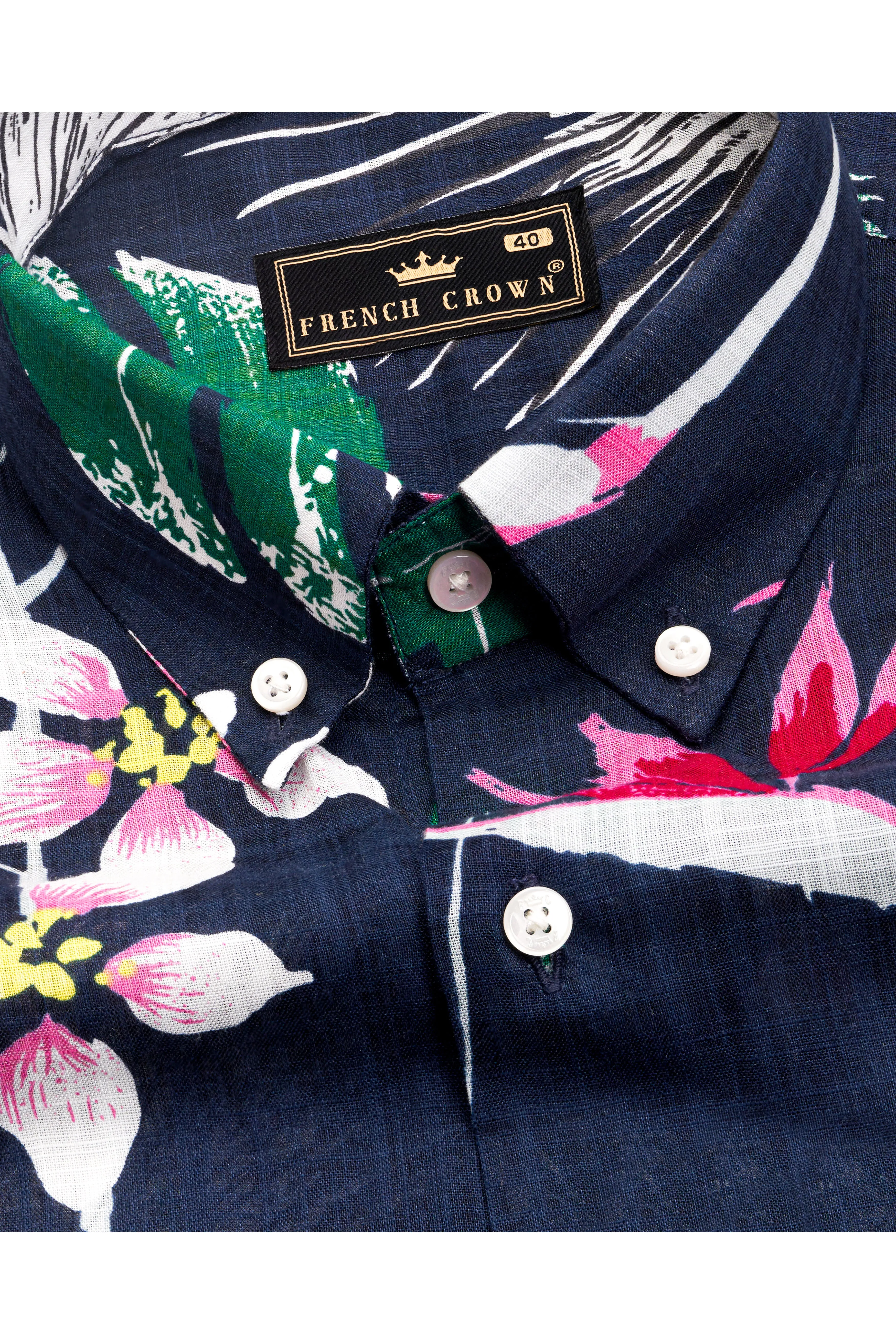 Space Blue with Petrol Green Leaves Printed Lightweight Premium Cotton Oversized Shirt sold by French Crown product image thumbnail 4