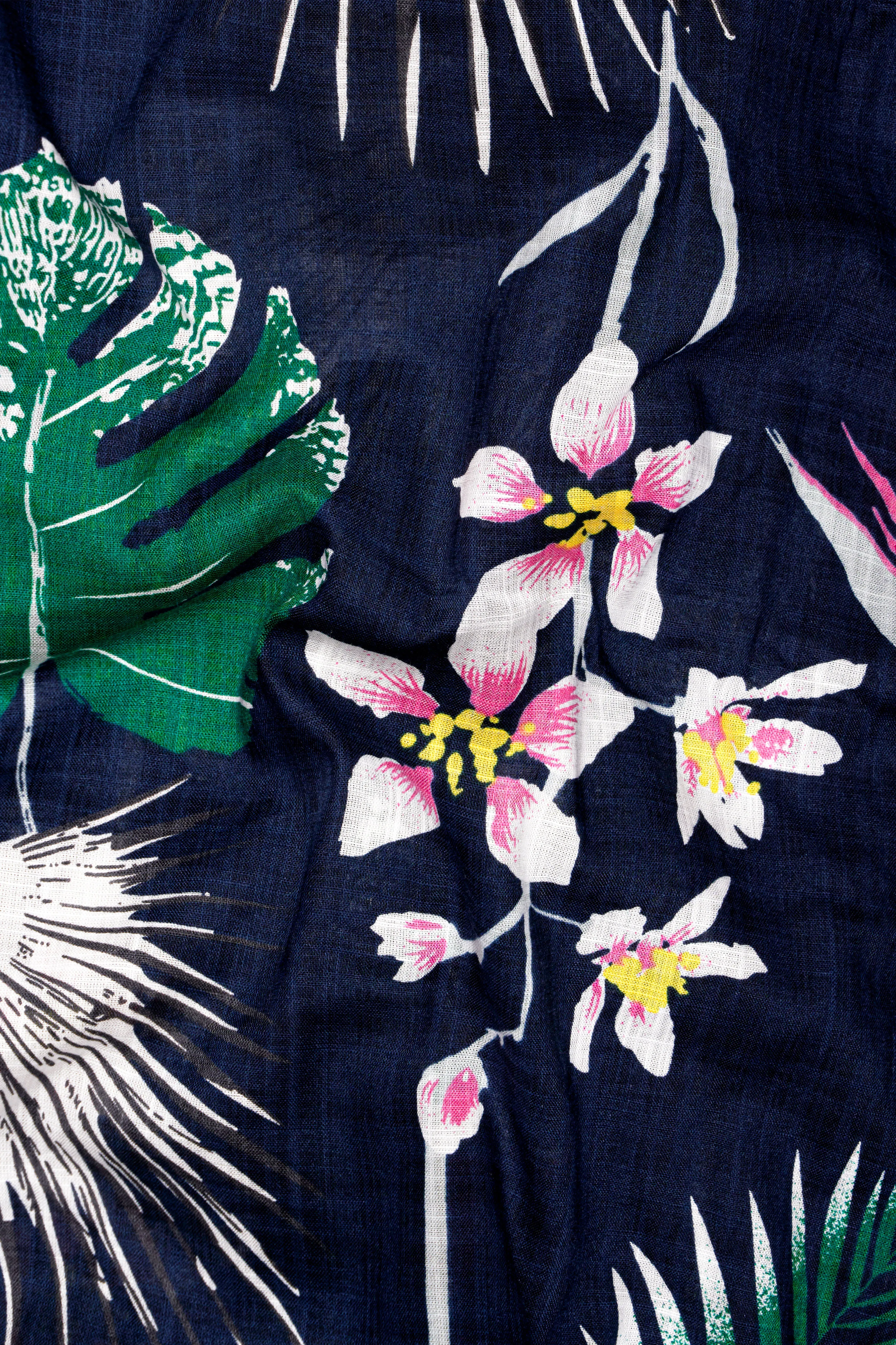 Space Blue with Petrol Green Leaves Printed Lightweight Premium Cotton Oversized Shirt sold by French Crown product image thumbnail 3