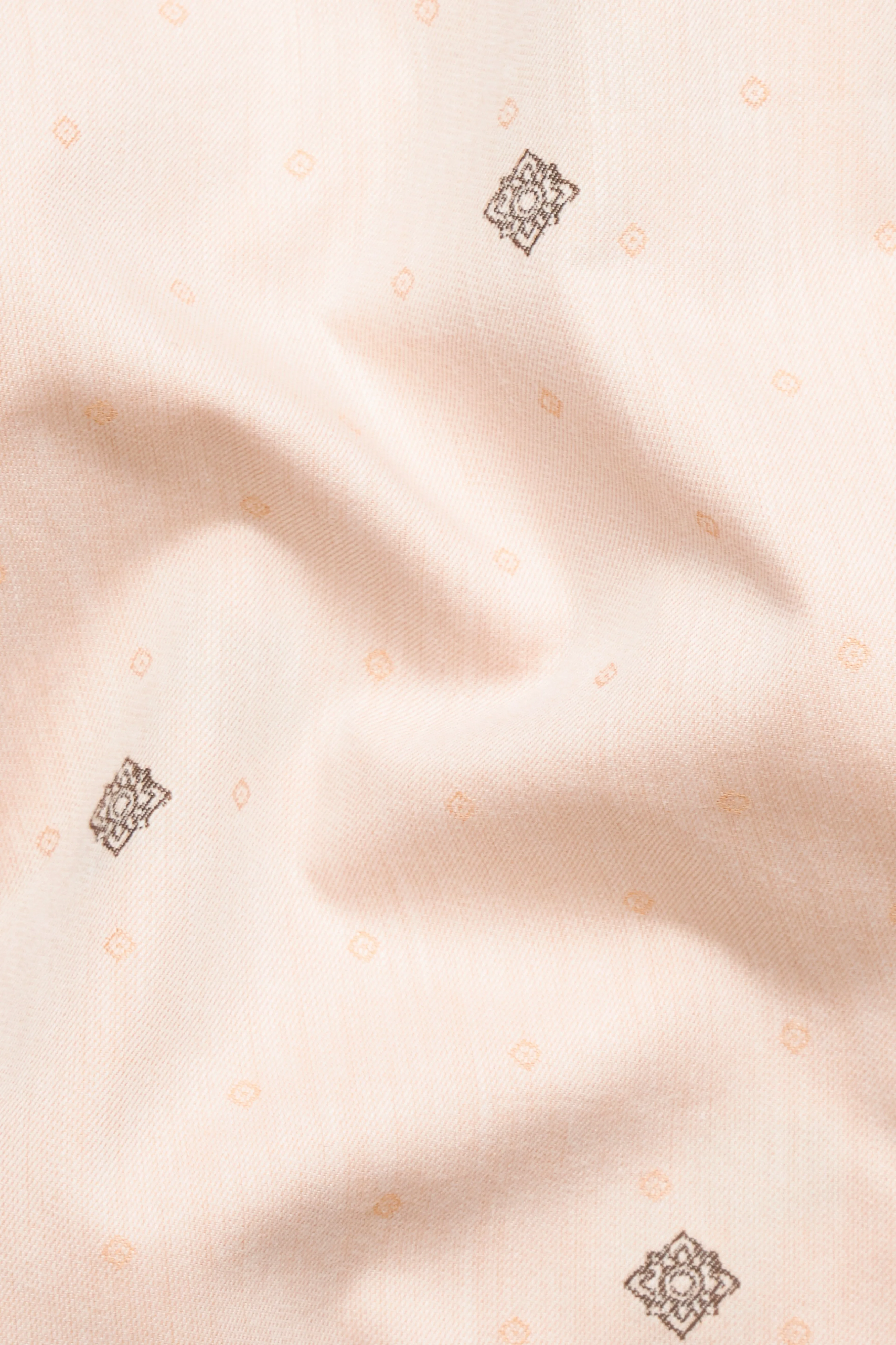 Soft Amber Peach with Pine Cone Brown Jacquard Textured Premium Giza Cotton Shirt sold by French Crown product image thumbnail 3