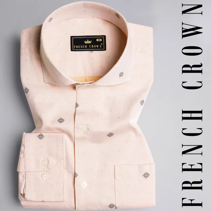 Soft Amber Peach with Pine Cone Brown Jacquard Textured Premium Giza Cotton Shirt sold by French Crown