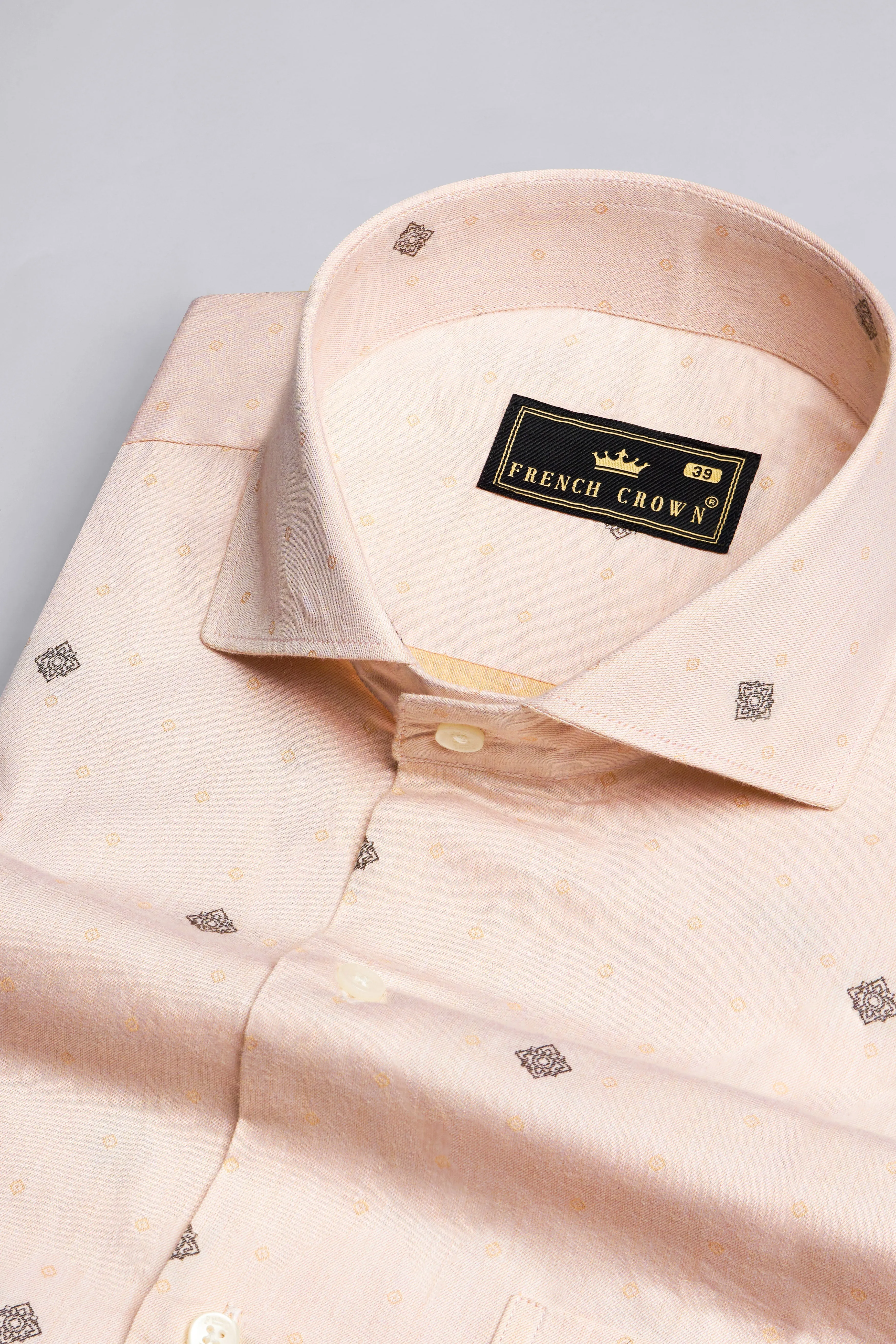 Soft Amber Peach with Pine Cone Brown Jacquard Textured Premium Giza Cotton Shirt sold by French Crown product image thumbnail 2