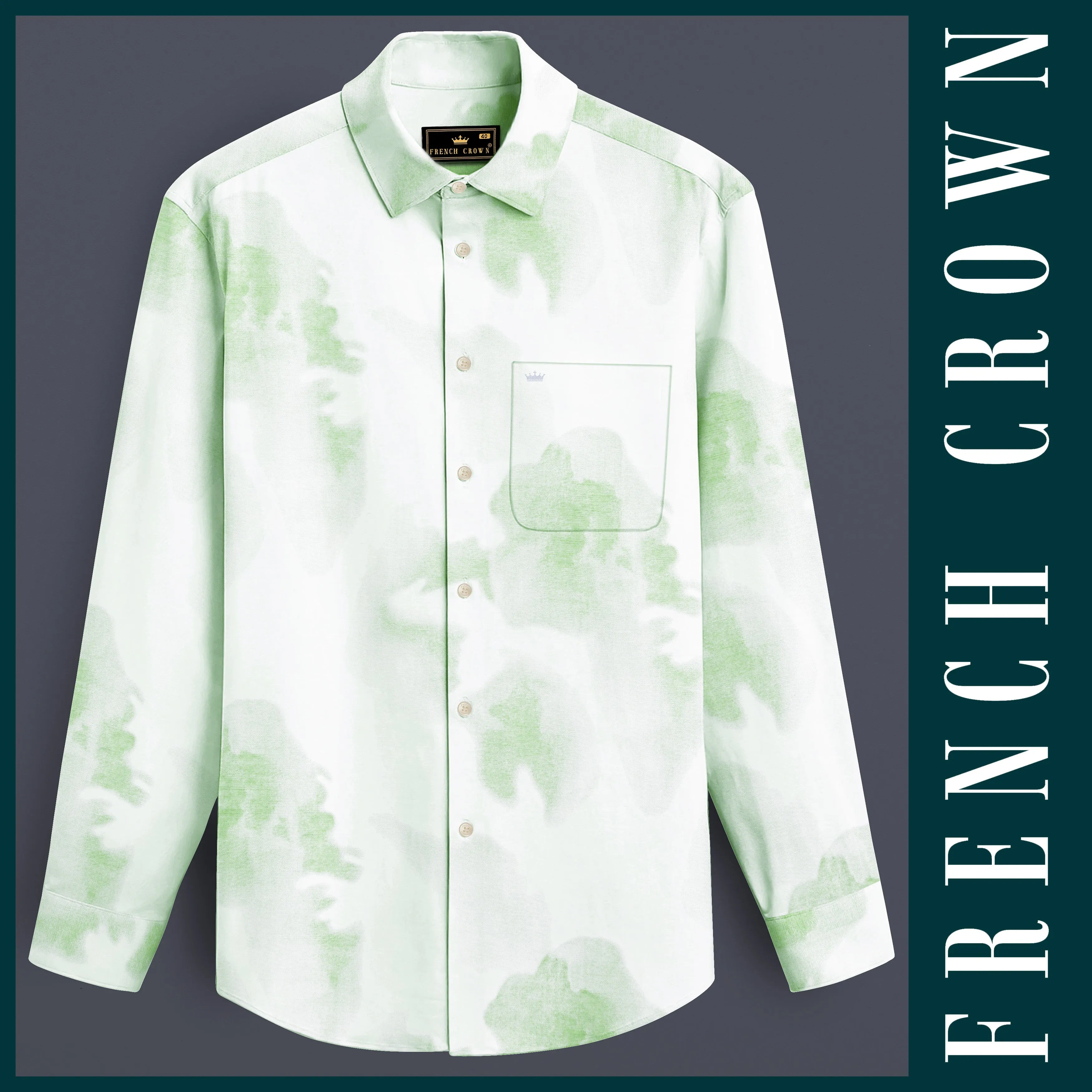 Sage Green and White Luxurious Linen Shirt sold by French Crown