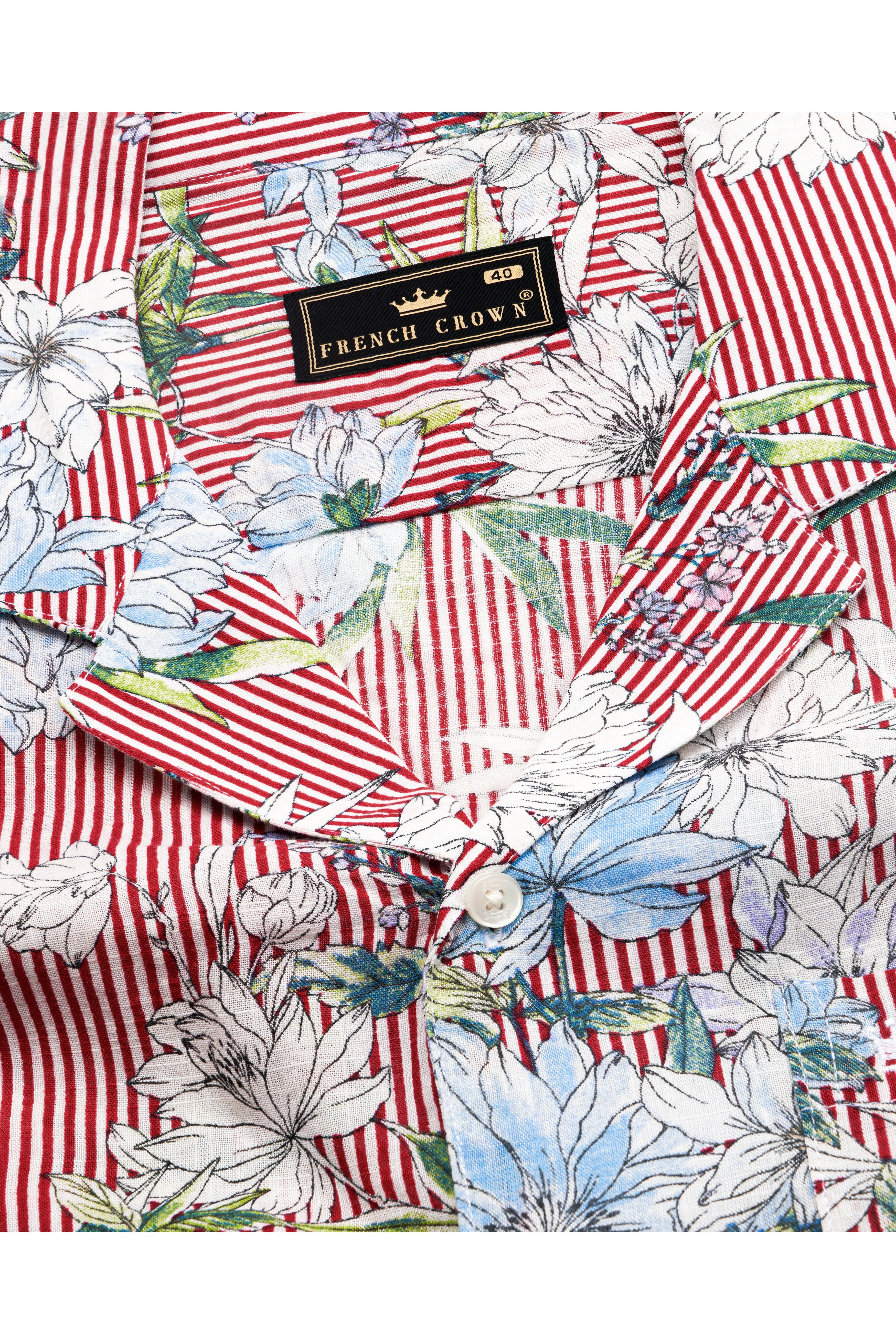 Rudy Red and White Floral Printed Lightweight Premium Cotton Oversized Shirt sold by French Crown product image thumbnail 4