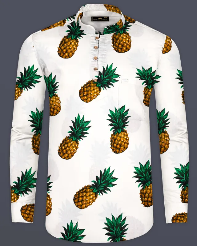 Off White Pineapple Printed Premium Cotton Kurta Shirt sold by French Crown