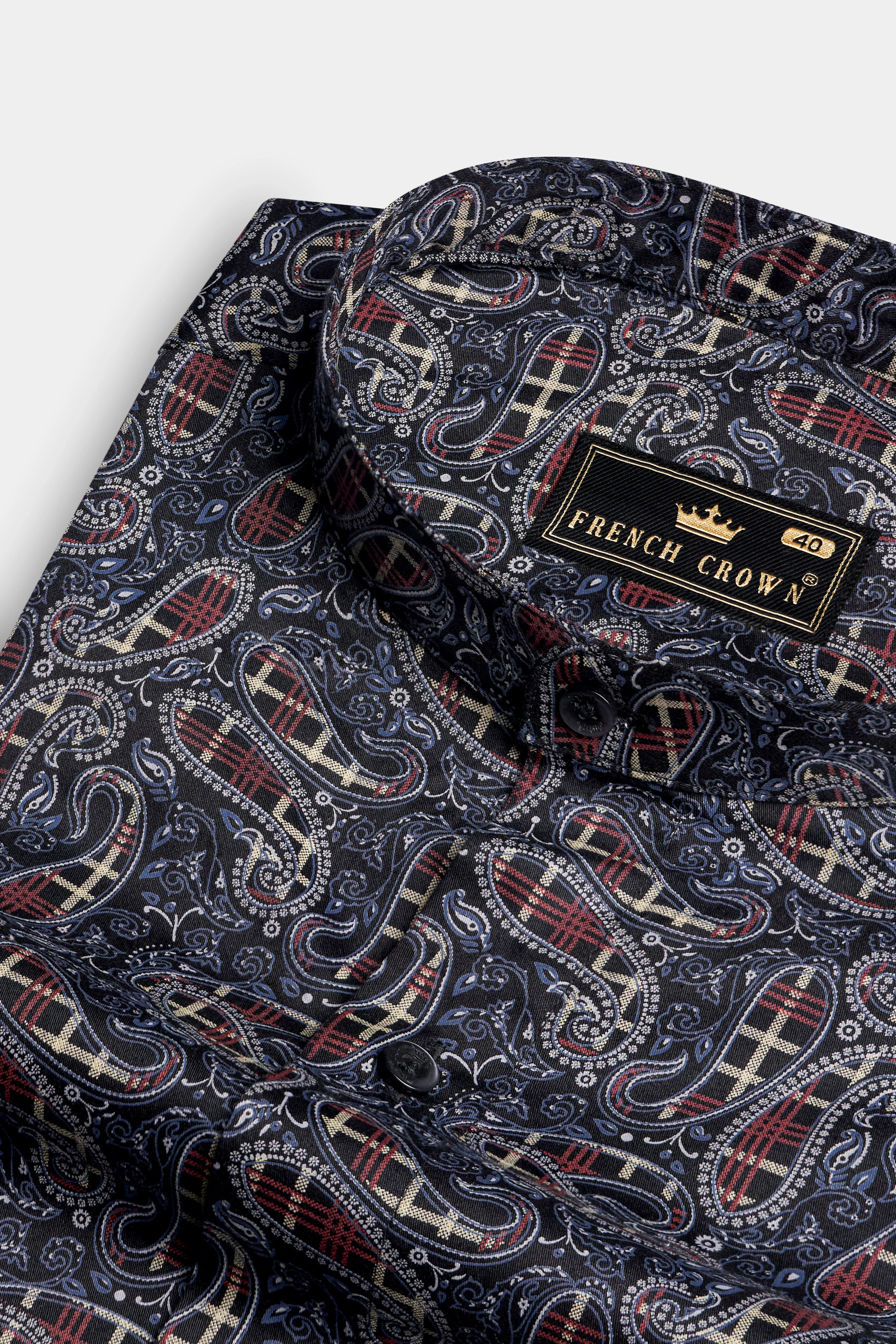 Nile Blue with Jade Black Multicolour Paisley Printed Super Soft Premium Cotton Shirt sold by French Crown product image thumbnail 2