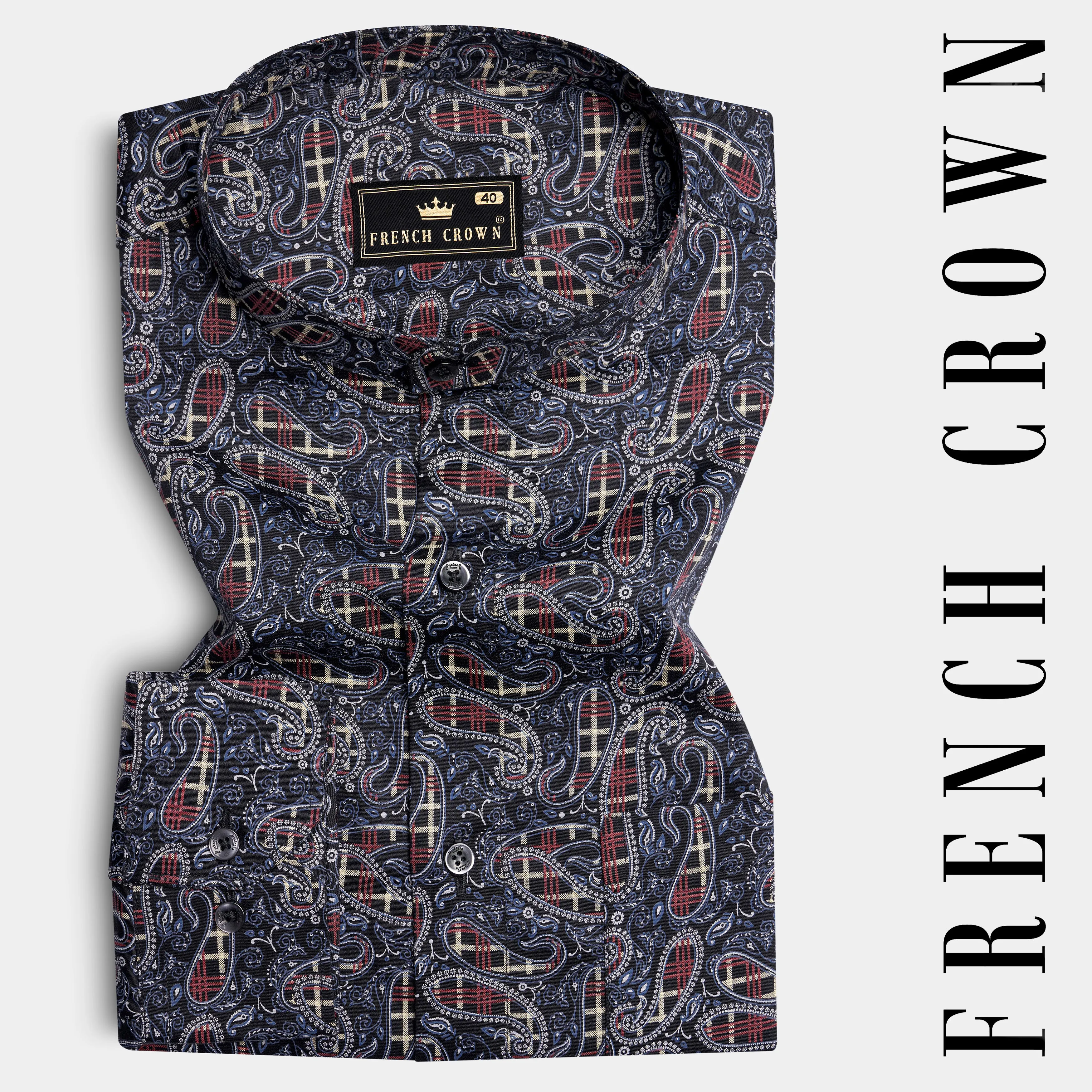 Nile Blue with Jade Black Multicolour Paisley Printed Super Soft Premium Cotton Shirt sold by French Crown