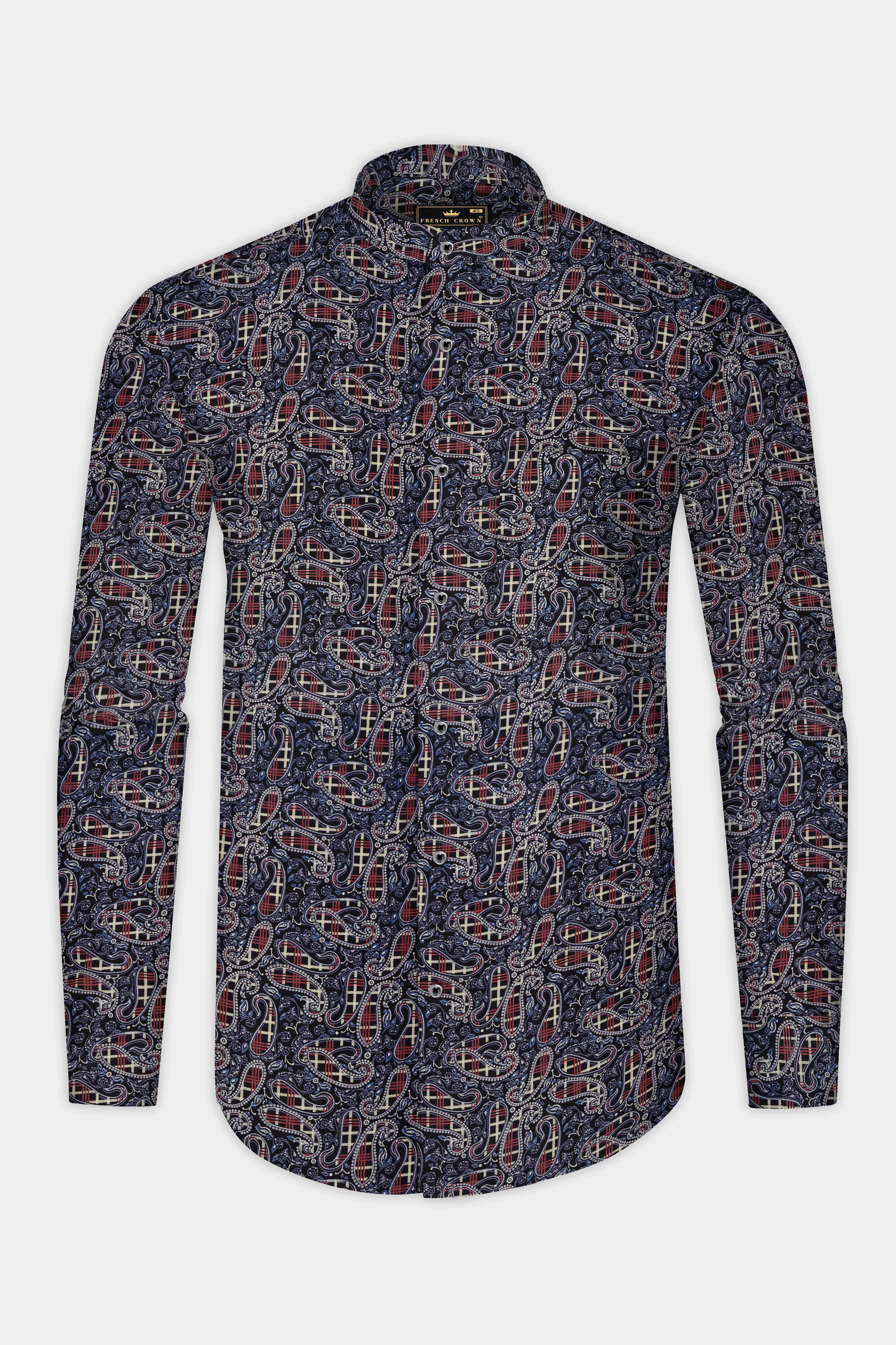 Nile Blue with Jade Black Multicolour Paisley Printed Super Soft Premium Cotton Shirt sold by French Crown product image thumbnail 5