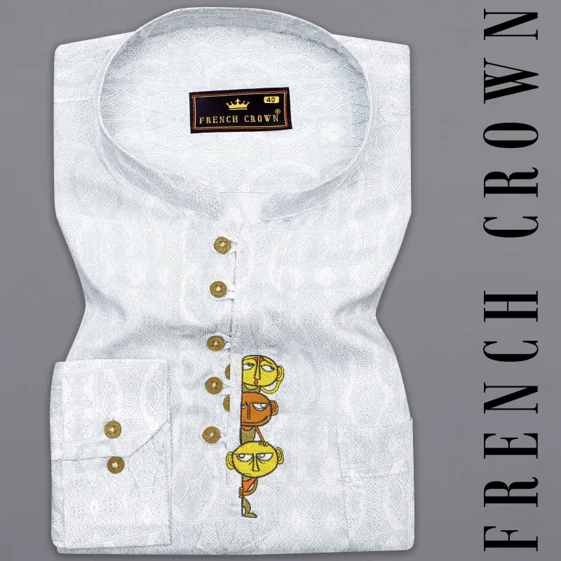 Mischka Grey Ancient Printed with Funky Embroidered Premium Designer Kurta Shirt sold by French Crown