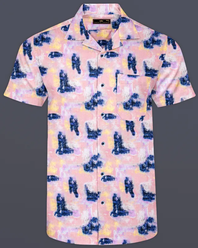 Mandys Peach with Gunmetal Blue Printed Super Soft Premium Cotton Shirt sold by French Crown