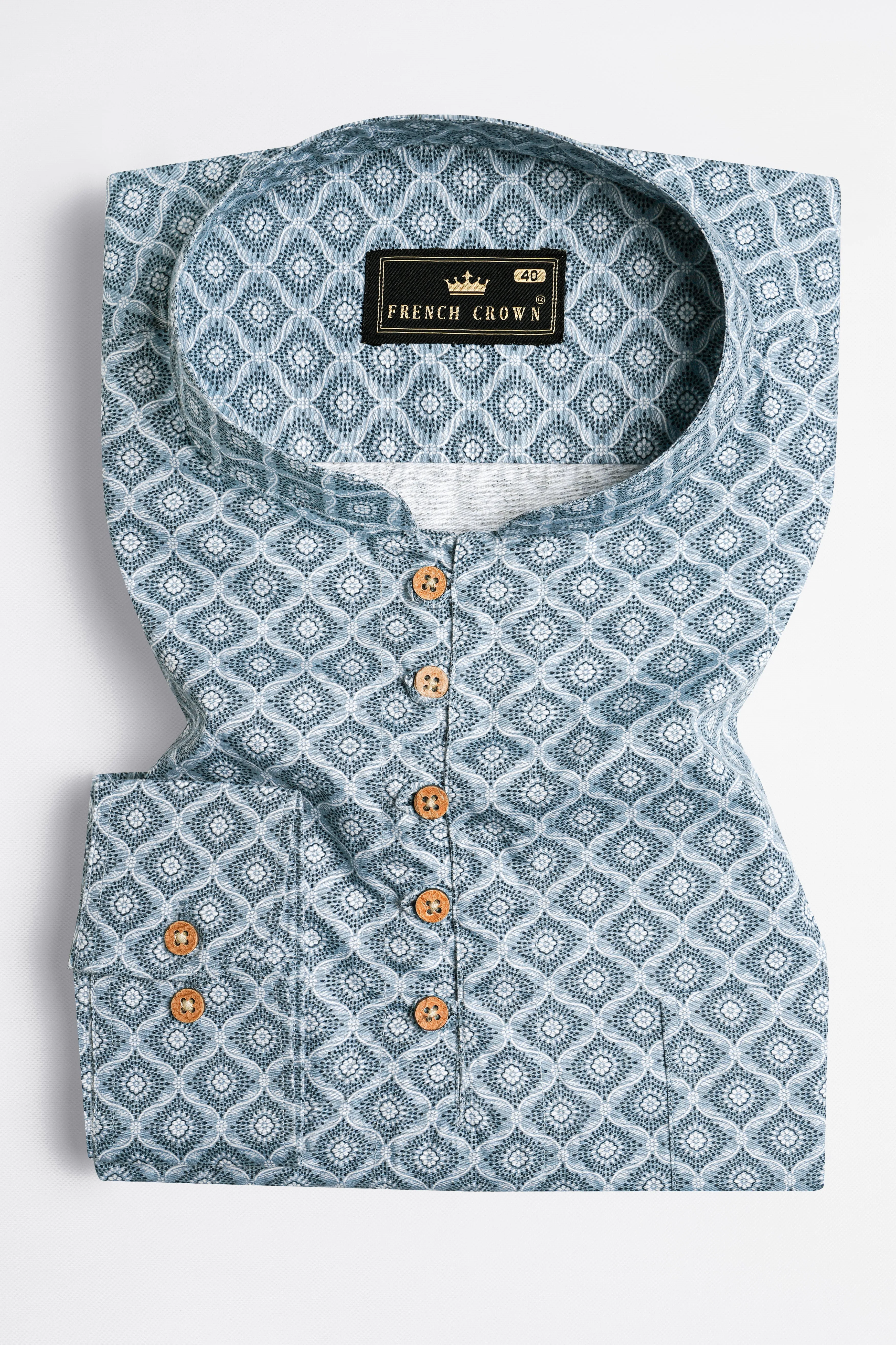 Heather Gray and White Indian Printed Premium Cotton Kurta Shirt sold by French Crown product image thumbnail 2