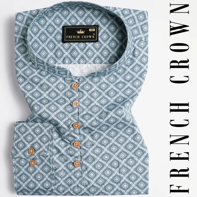 Heather Gray and White Indian Printed Premium Cotton Kurta Shirt sold by French Crown