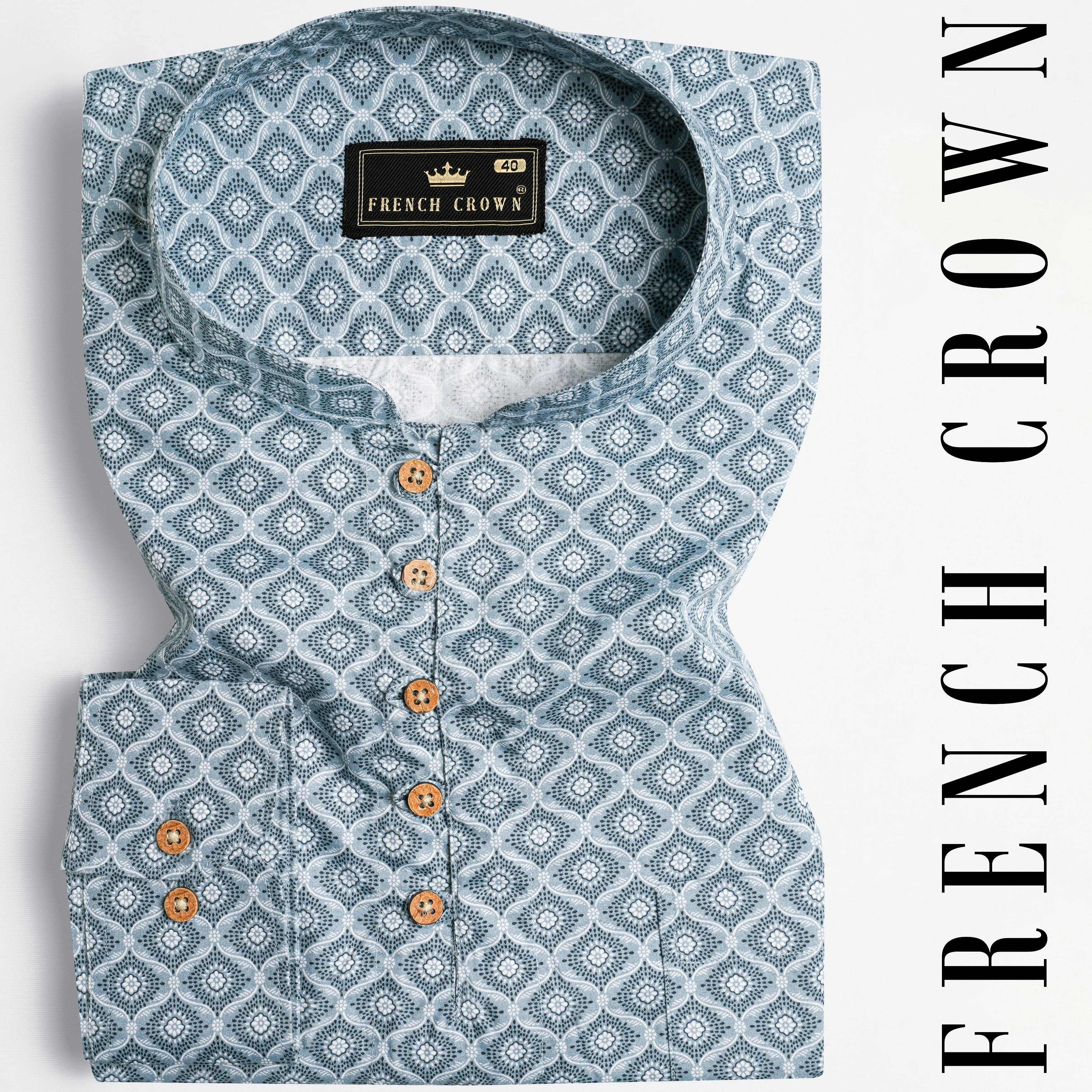 Heather Gray and White Indian Printed Premium Cotton Kurta Shirt sold by French Crown