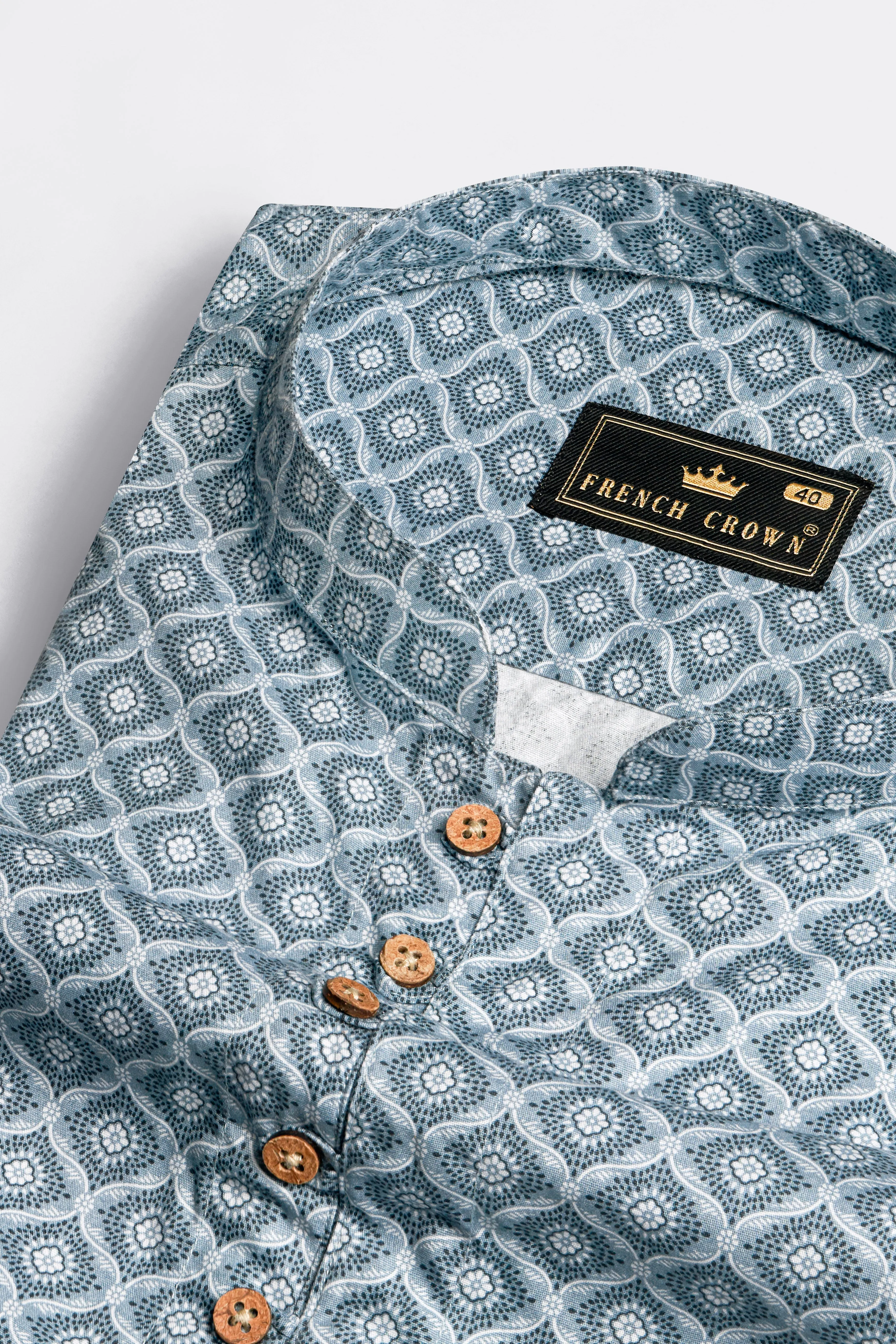 Heather Gray and White Indian Printed Premium Cotton Kurta Shirt sold by French Crown product image thumbnail 4