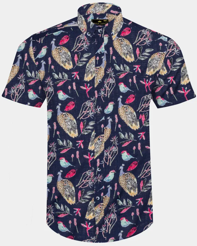 Haiti Blue Peacock Printed Lightweight Premium Cotton Oversized Shirt sold by French Crown