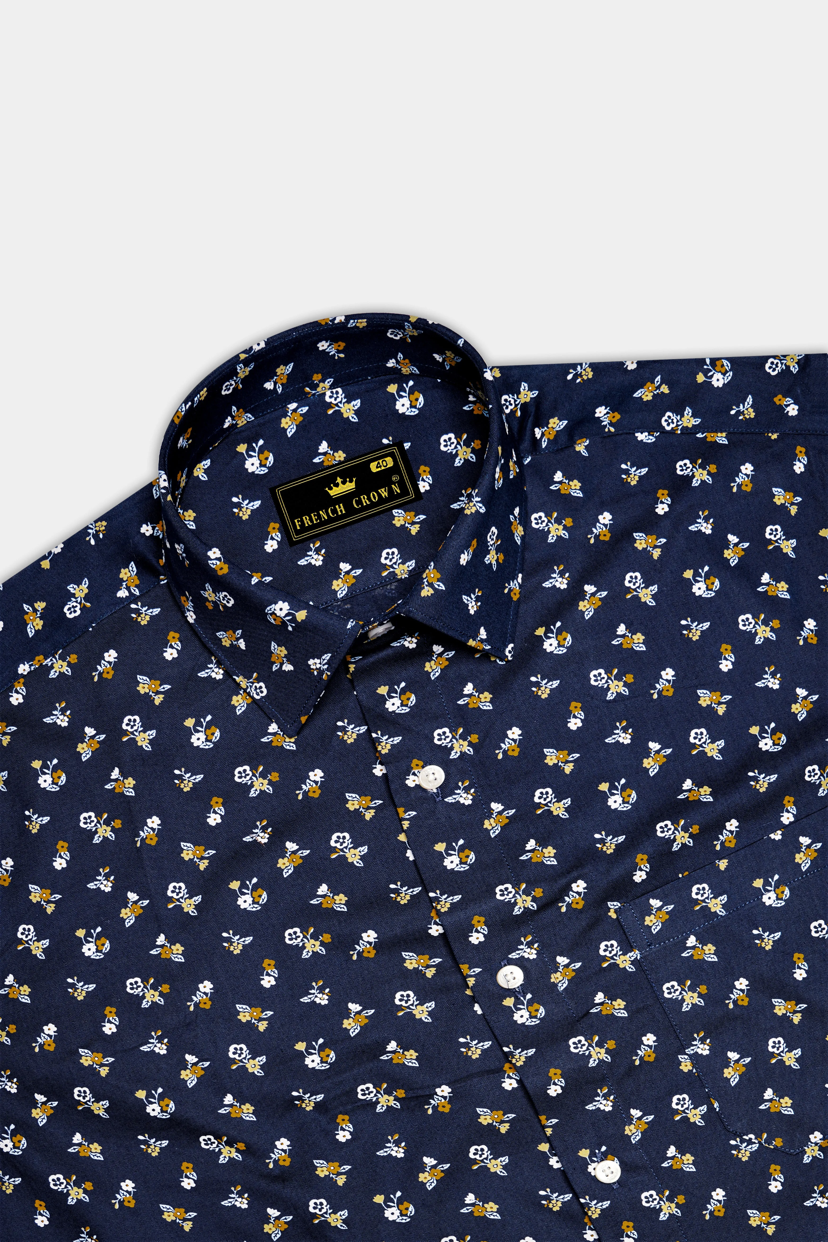 Ebony Blue Ditsy Printed Twill Premium Cotton Shirt sold by French Crown product image thumbnail 5