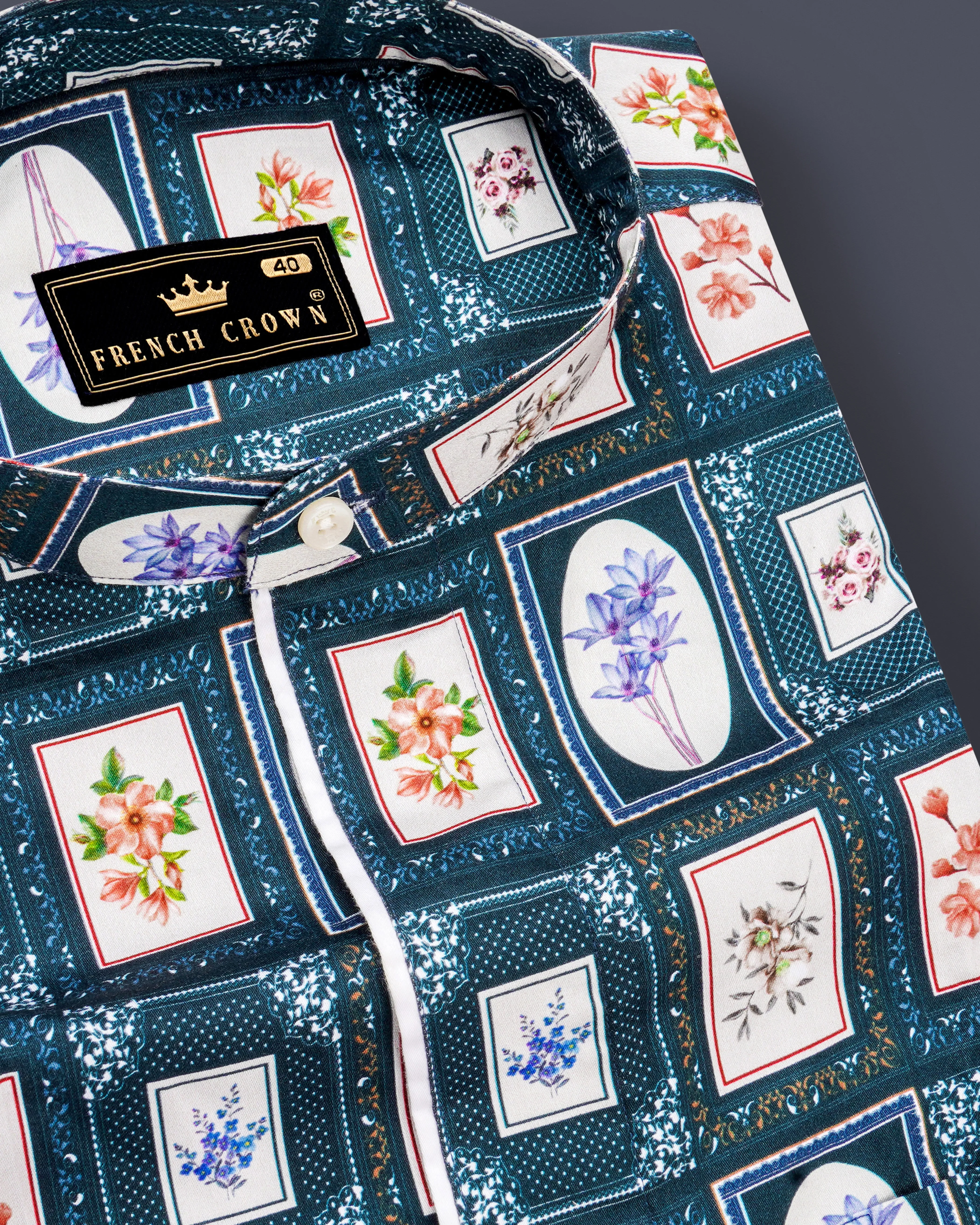 Dark Slate Blue with Wild Sand White Multicolour Printed Super Soft Premium Cotton Designer Shirt sold by French Crown