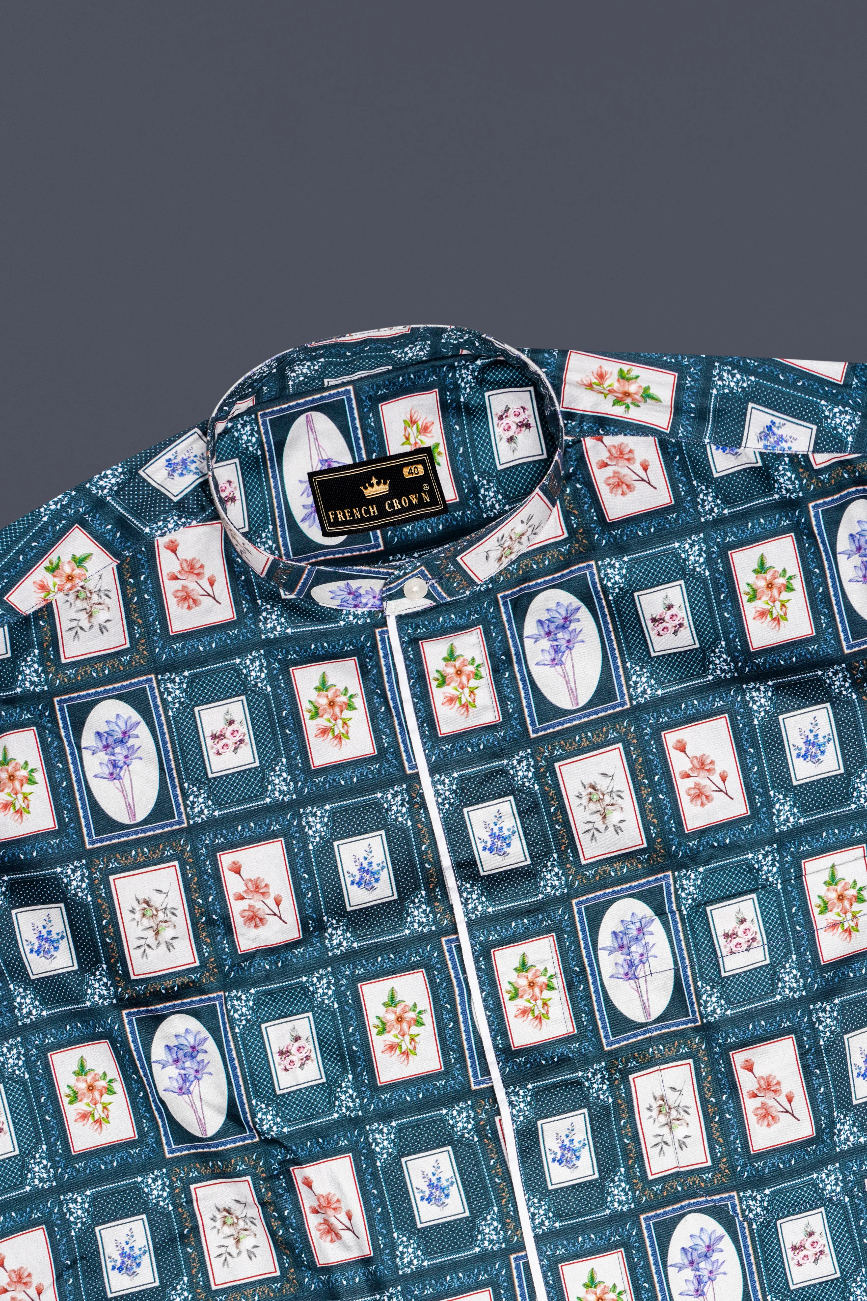 Dark Slate Blue with Wild Sand White Multicolour Printed Super Soft Premium Cotton Designer Shirt sold by French Crown product image thumbnail 5