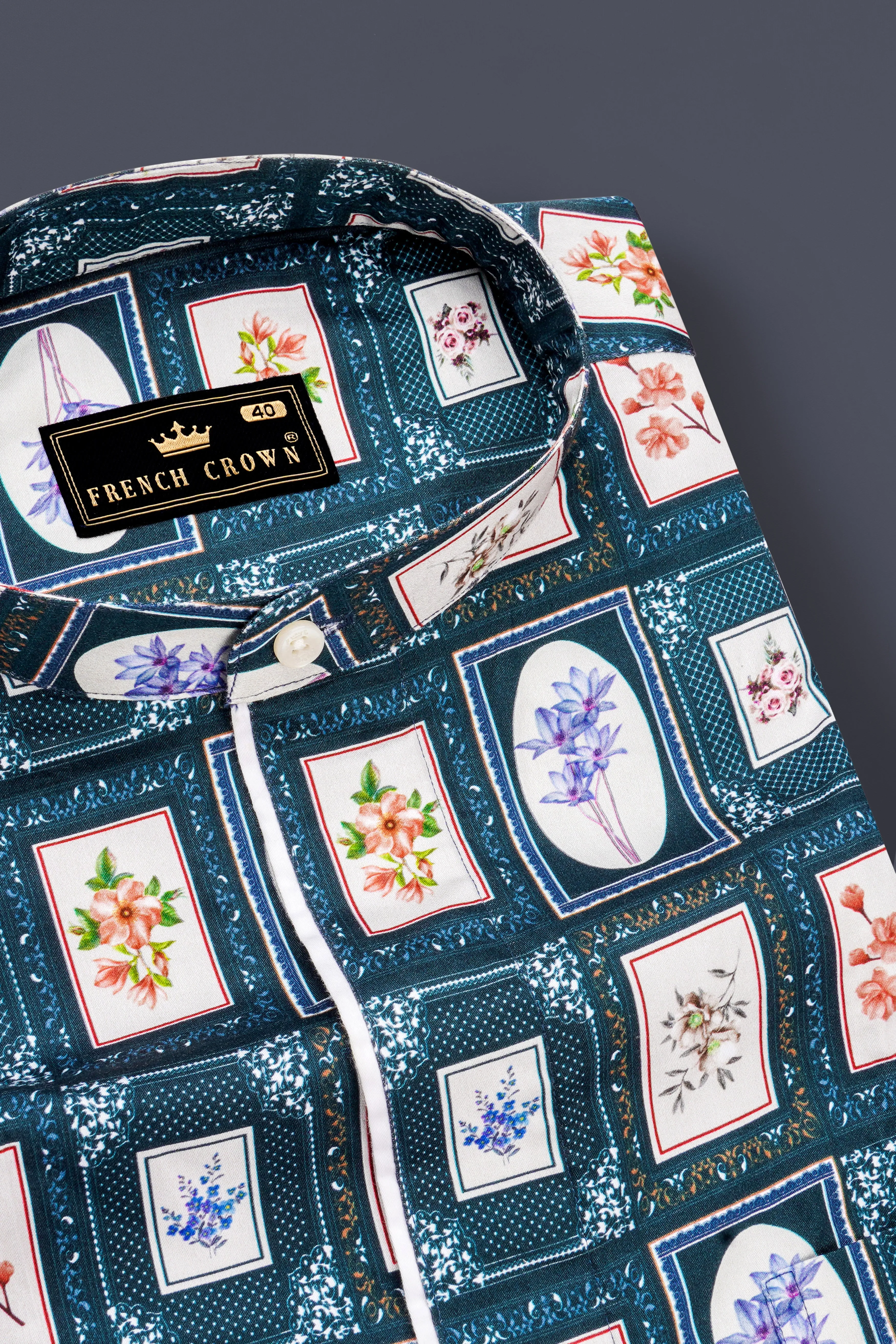 Dark Slate Blue with Wild Sand White Multicolour Printed Super Soft Premium Cotton Designer Shirt sold by French Crown product image thumbnail 2