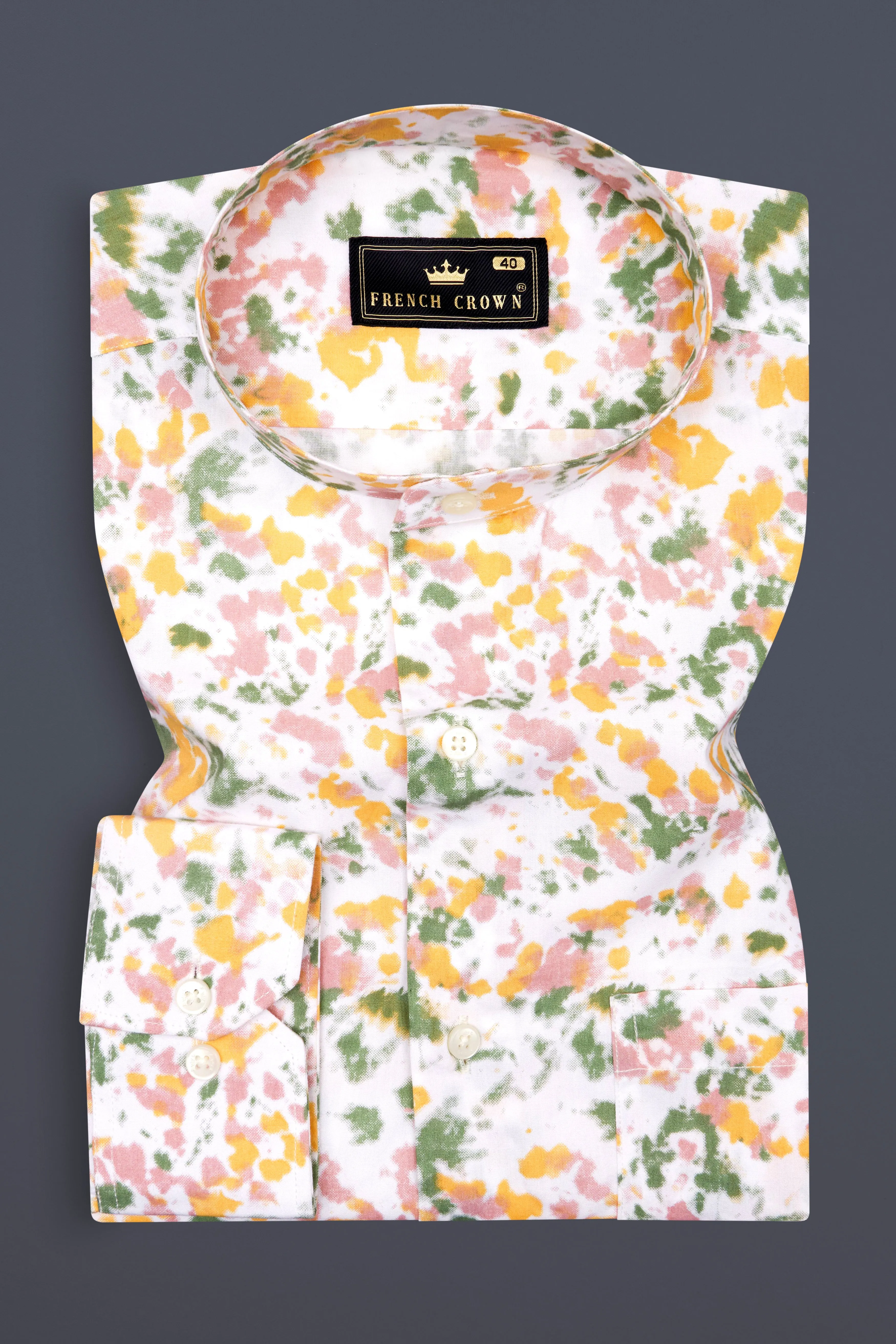 Bright White with Pale Yellow Multicolour Printed Chambray Shirt sold by French Crown product image thumbnail 3