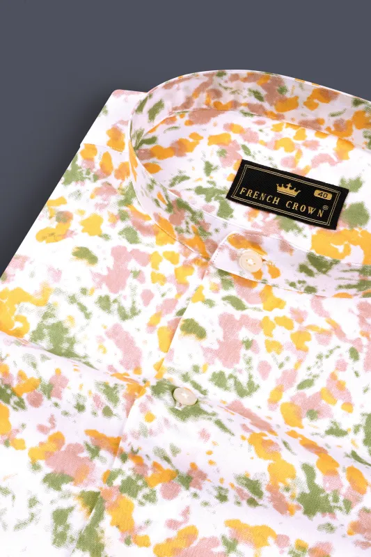 Bright White with Pale Yellow Multicolour Printed Chambray Shirt sold by French Crown