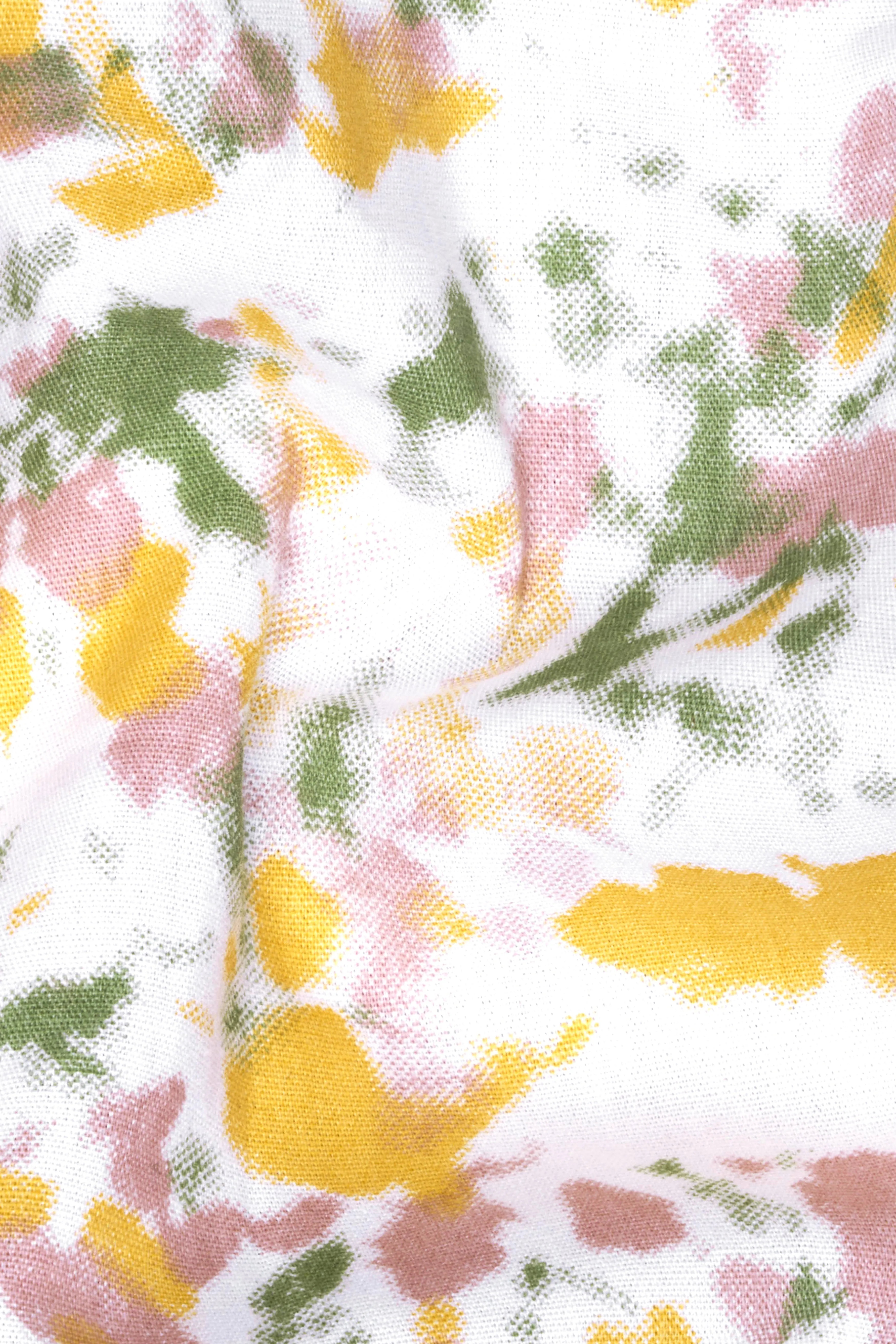 Bright White with Pale Yellow Multicolour Printed Chambray Shirt sold by French Crown product image thumbnail 2