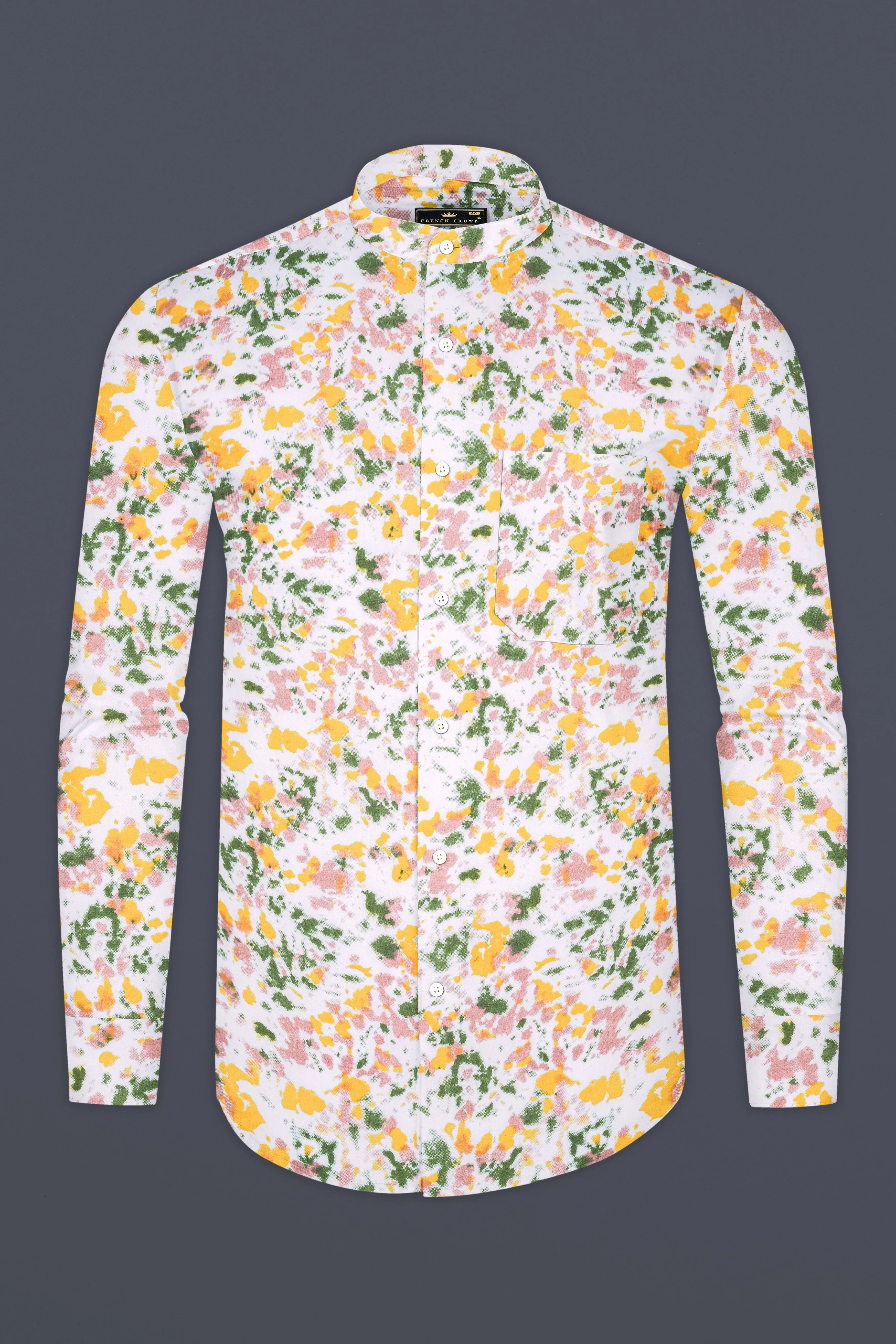 Bright White with Pale Yellow Multicolour Printed Chambray Shirt sold by French Crown product image thumbnail 4