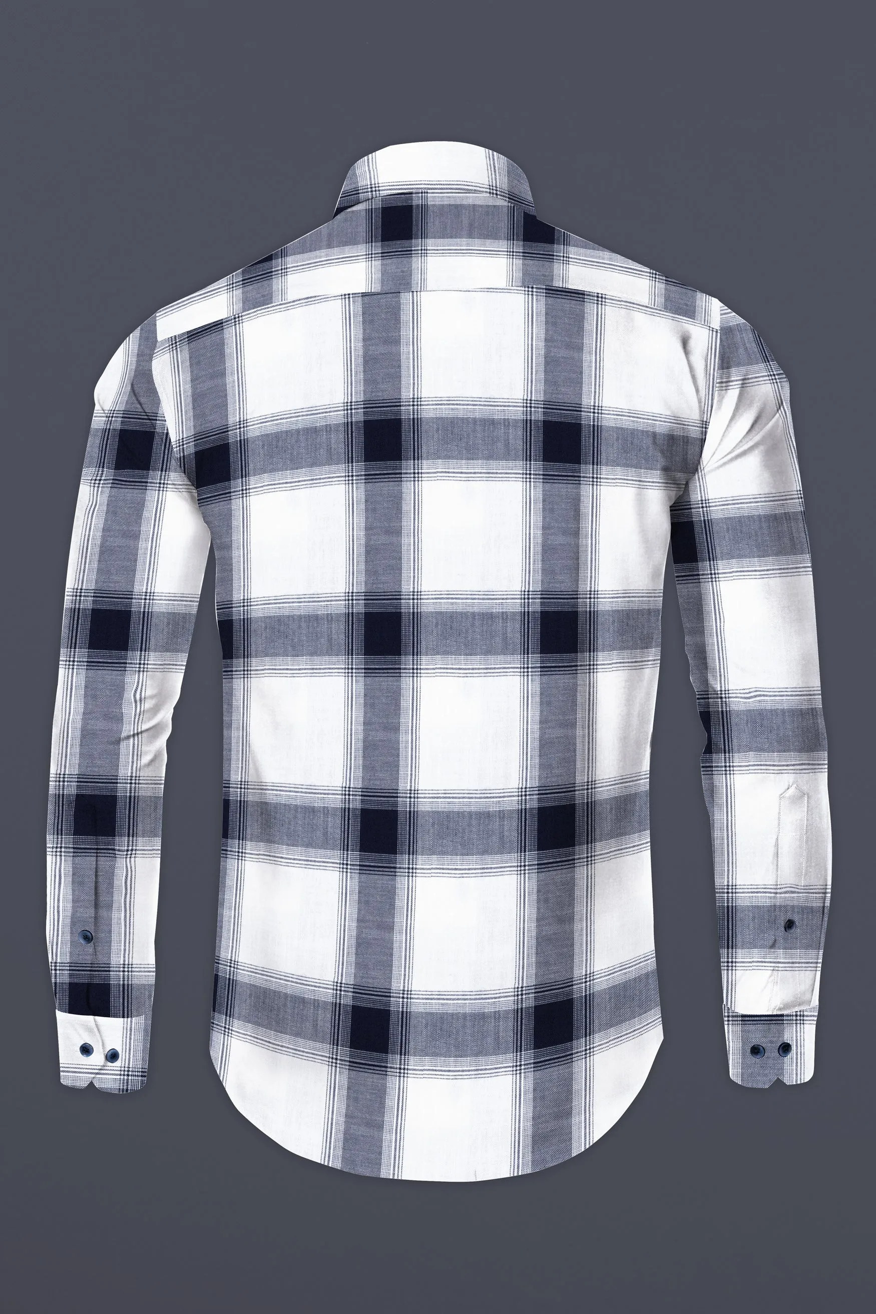 Bright White with Onyx Blue Plaid Twill Premium Cotton Shirt sold by French Crown product image thumbnail 5