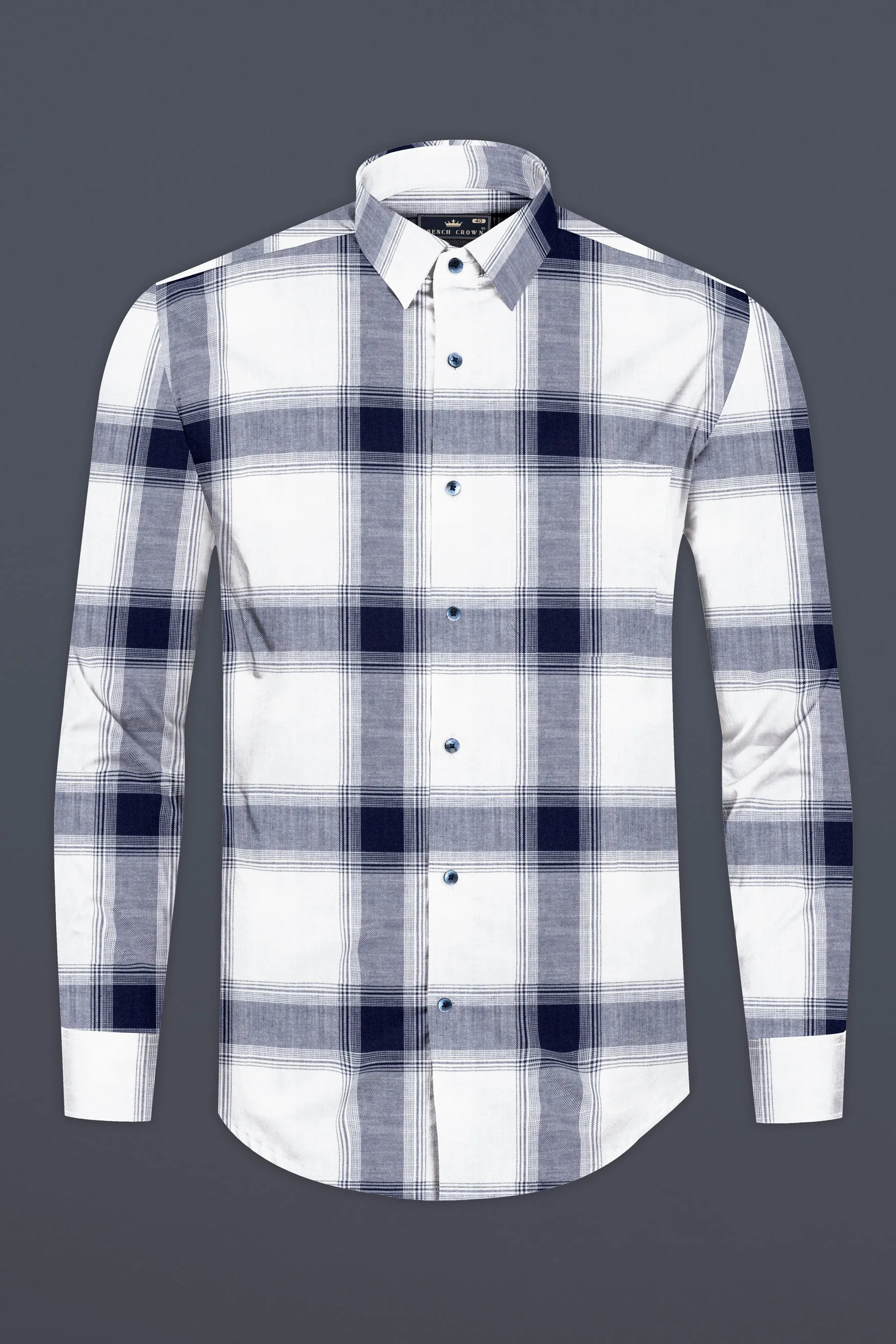 Bright White with Onyx Blue Plaid Twill Premium Cotton Shirt sold by French Crown product image thumbnail 4