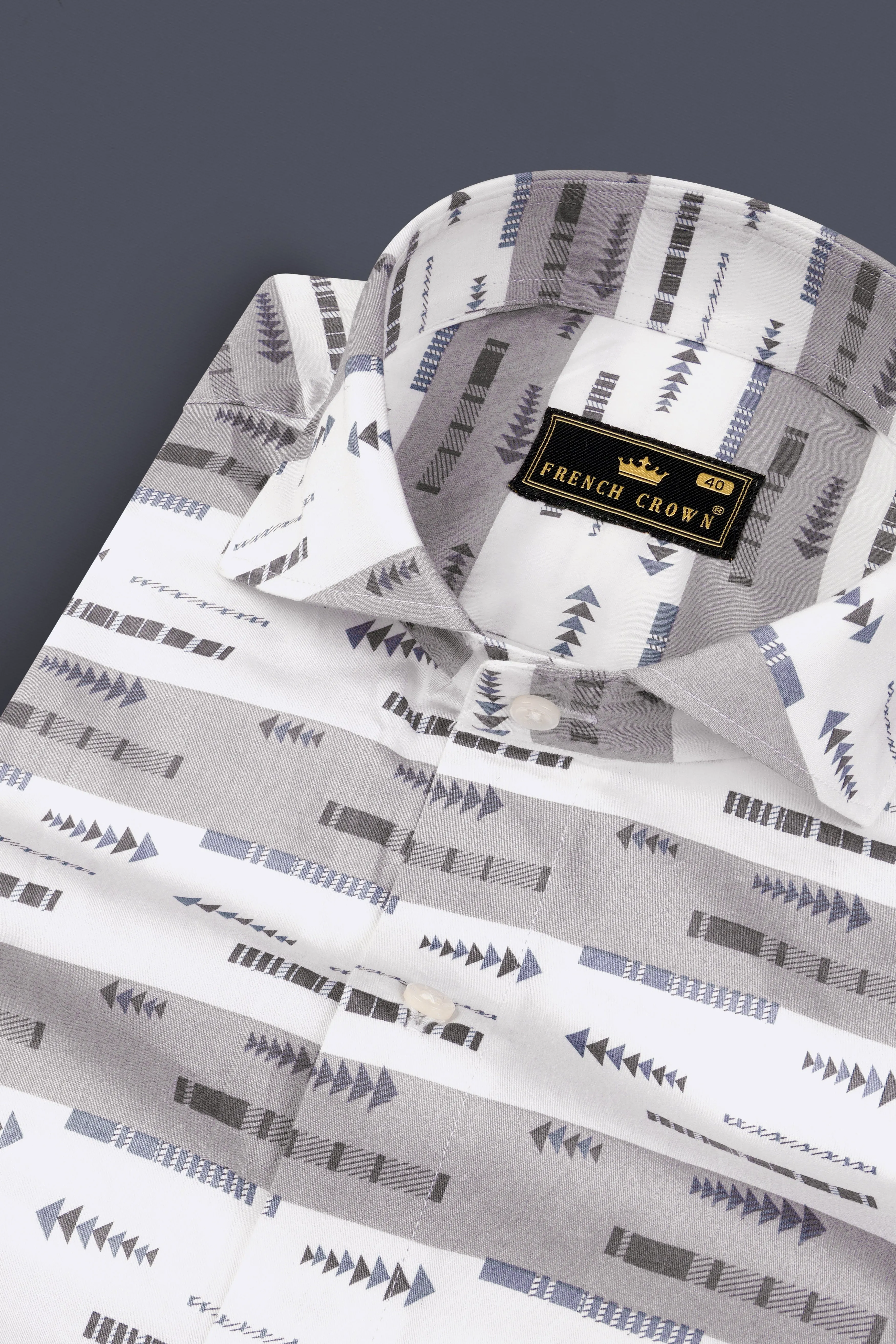 Bright White with Nobel Gray Printed Super Soft Premium Cotton Shirt sold by French Crown