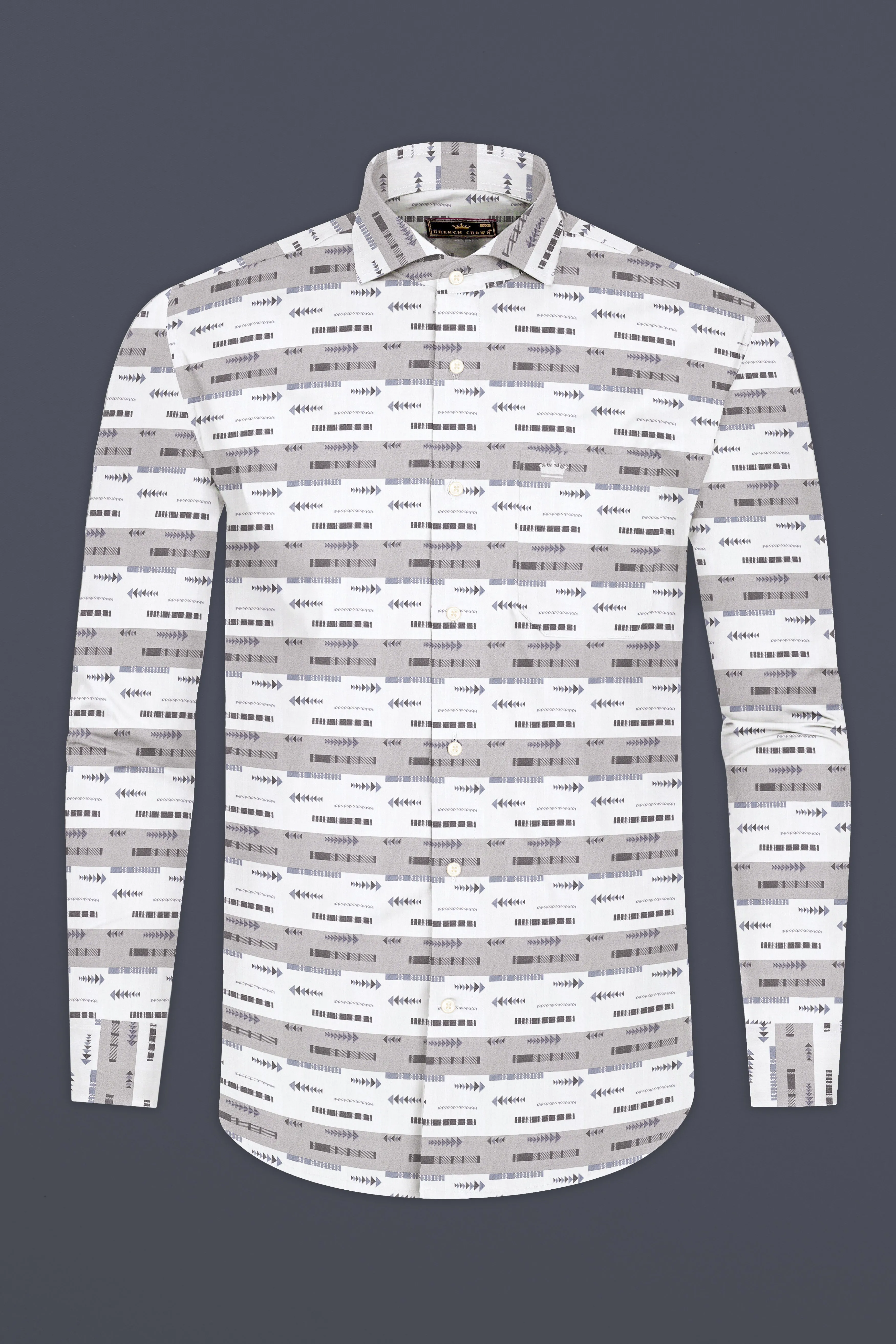 Bright White with Nobel Gray Printed Super Soft Premium Cotton Shirt sold by French Crown product image thumbnail 4