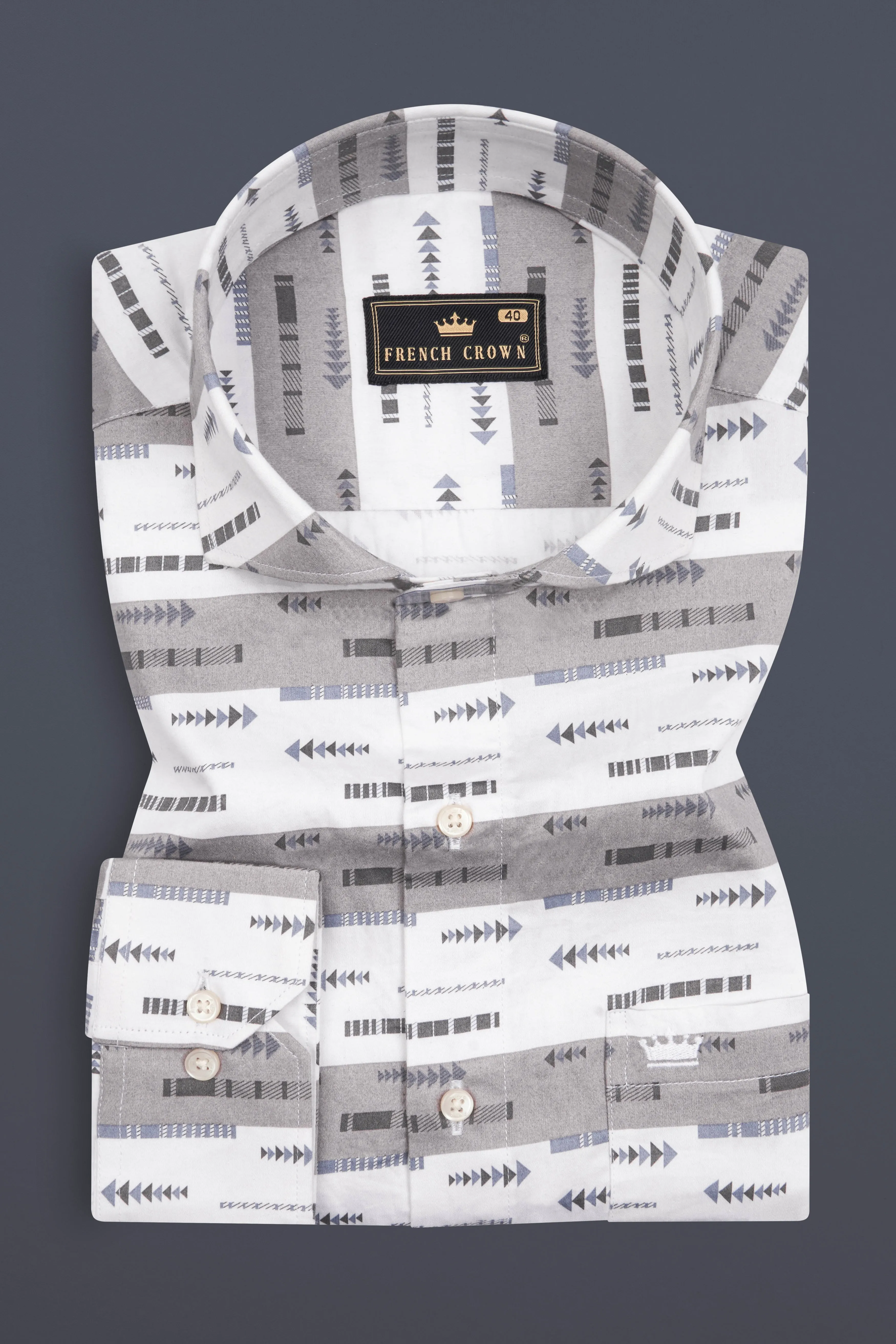 Bright White with Nobel Gray Printed Super Soft Premium Cotton Shirt sold by French Crown product image thumbnail 3