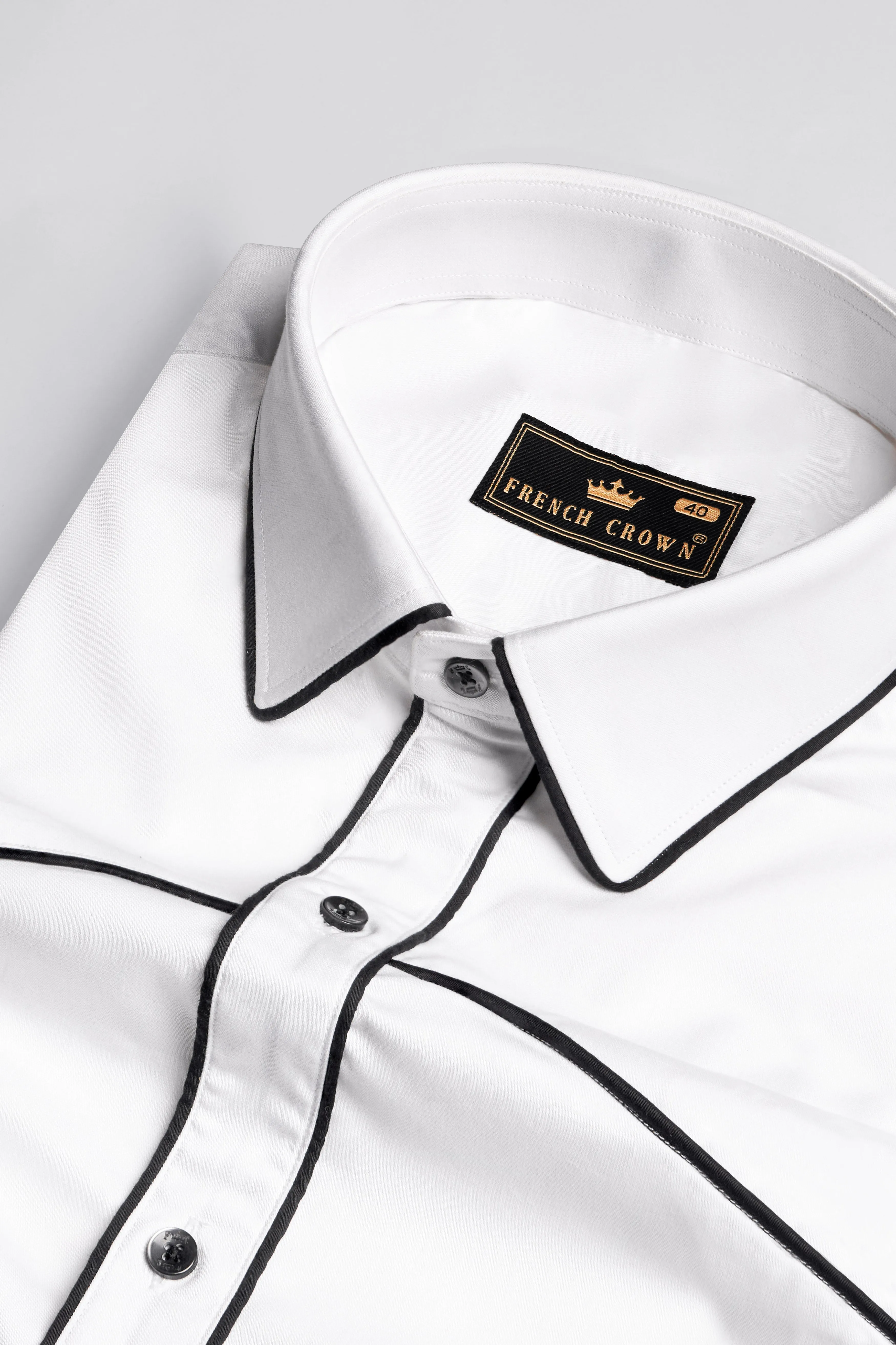 Bright White with Black Piping work Super Soft Premium Cotton Designer Shirt sold by French Crown product image thumbnail 4