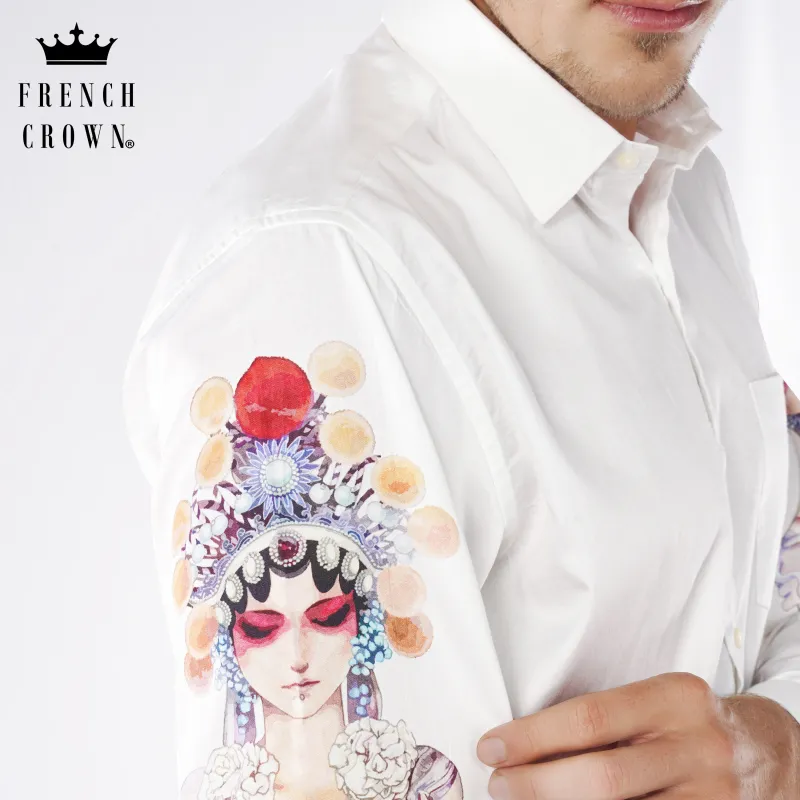 Bright White Printed Super Soft Premium Cotton Designer Shirt sold by French Crown