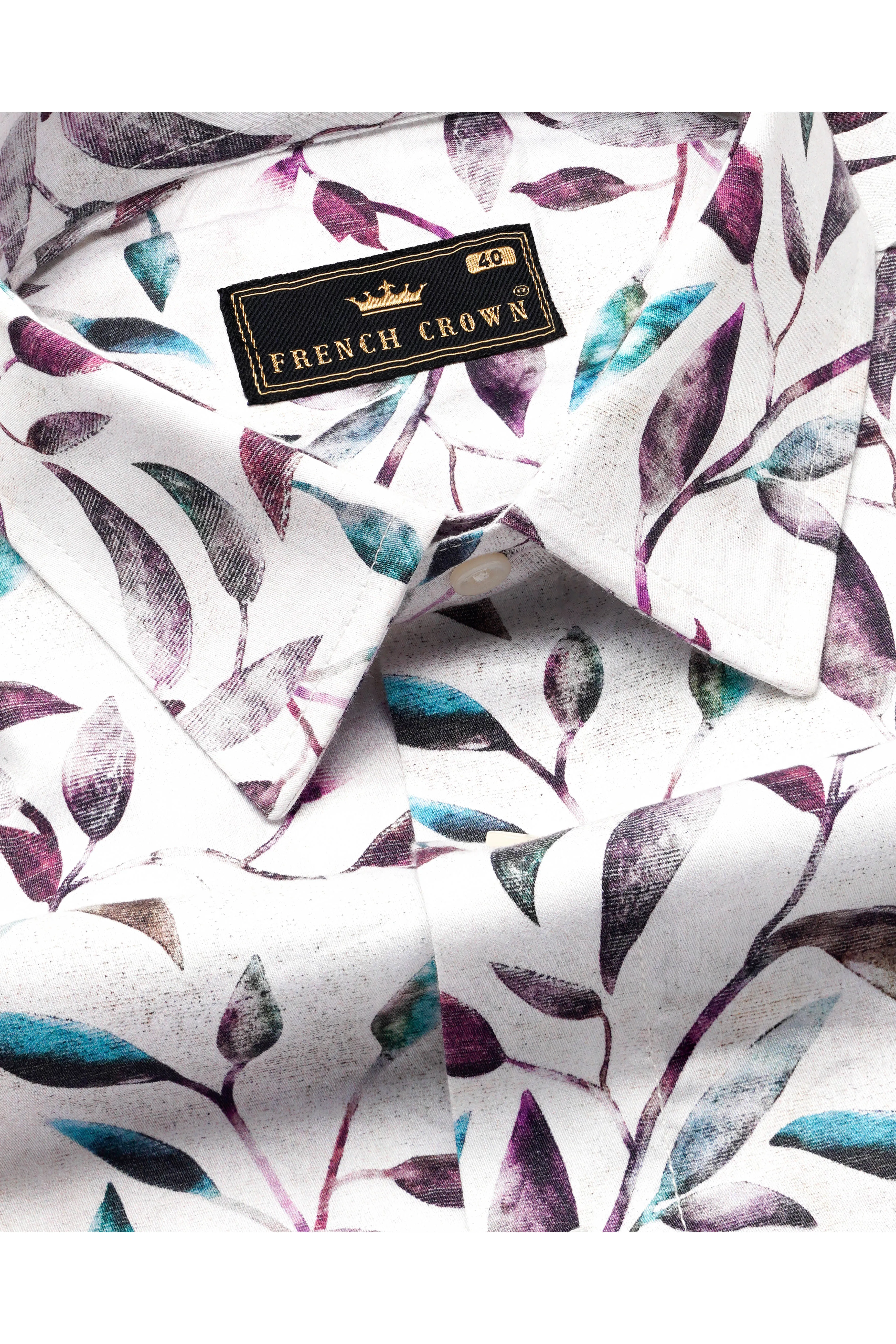 Bright White Multicolour Leaves Printed Super Soft Premium Cotton Shirt sold by French Crown