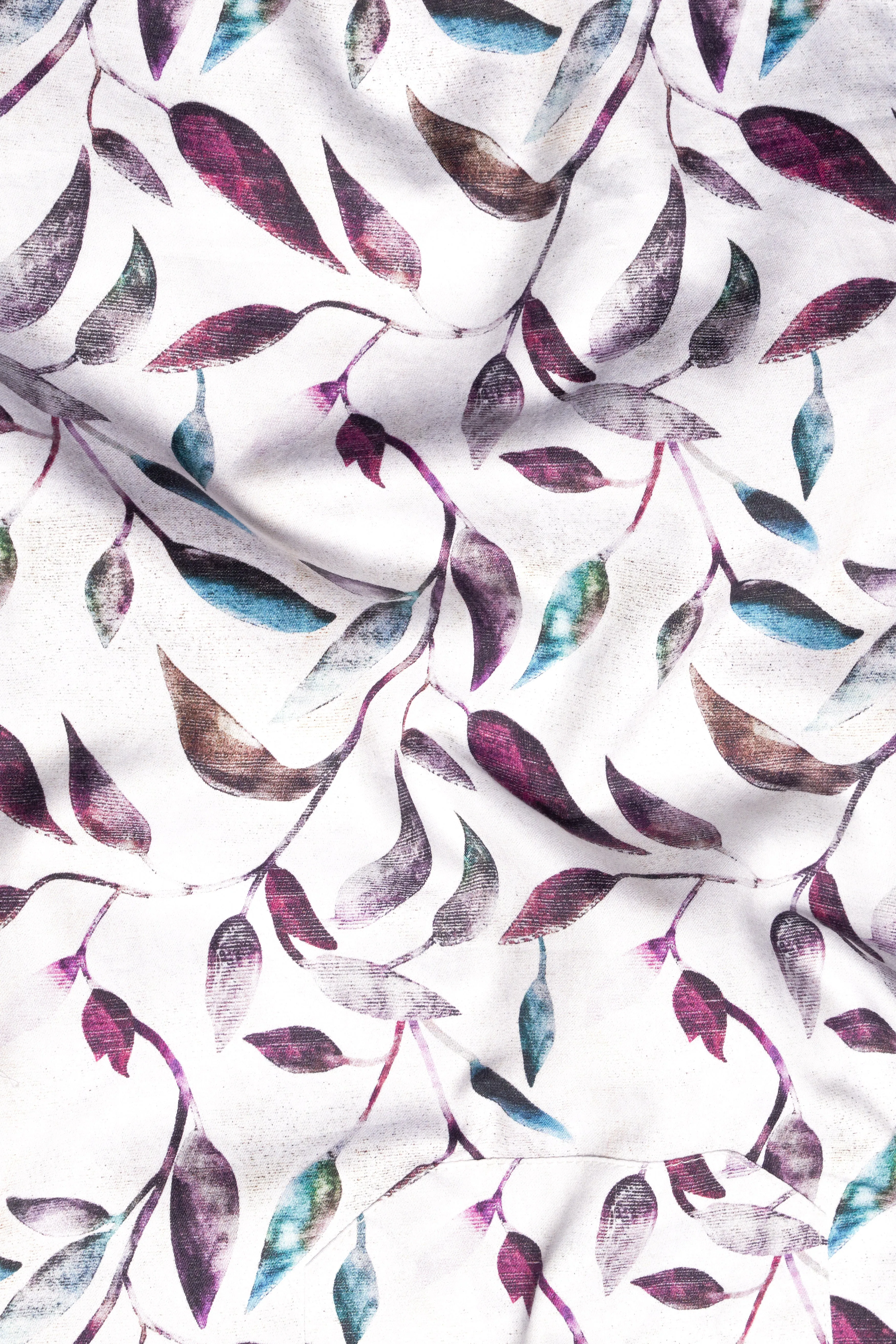 Bright White Multicolour Leaves Printed Super Soft Premium Cotton Shirt sold by French Crown product image thumbnail 2
