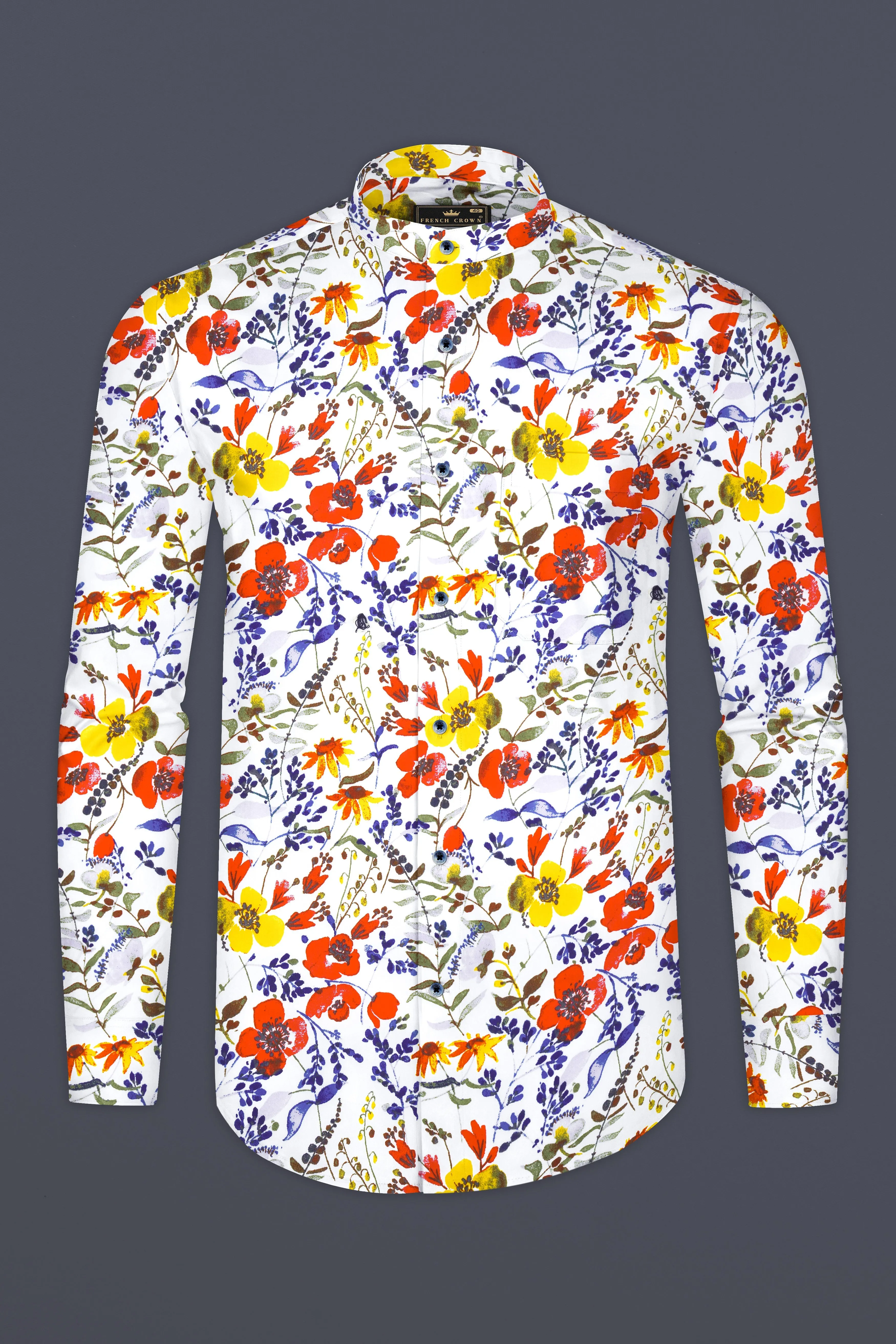 Bright White Multicolour Flower Printed Premium Cotton Shirt sold by French Crown product image thumbnail 4